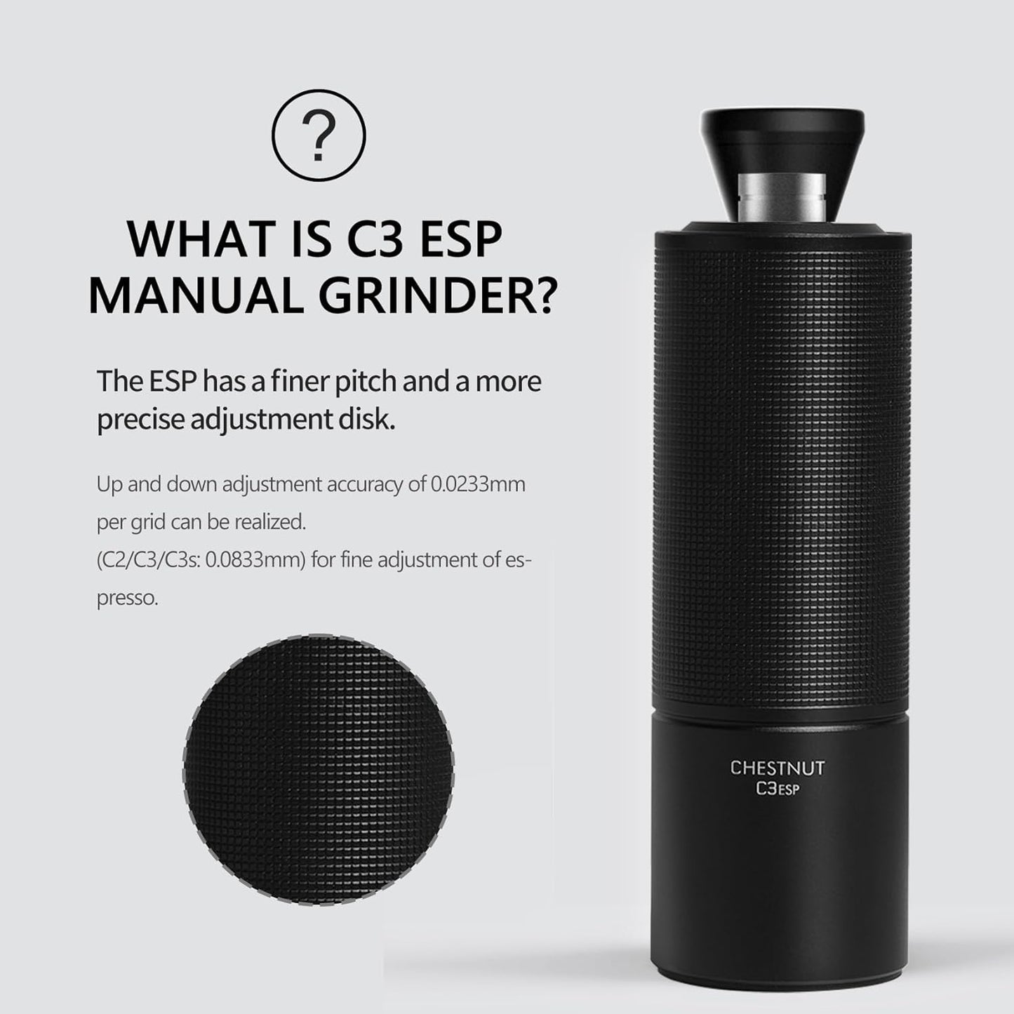 TIMEMORE Chestnut C3 ESP Manual Coffee Grinder, Stainless Steel S2C Portable Conical Burr Hand Coffee Grinder, Adjustable Grind Setting for Espresso to French Press - Black