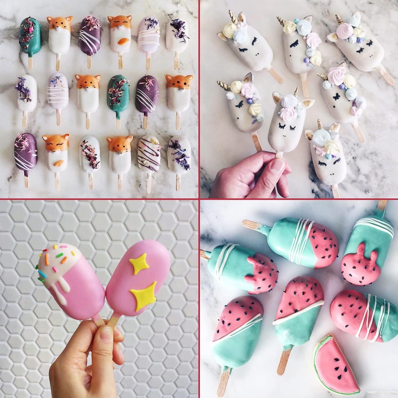 Popsicle Silicone Mold with 50 Pcs Wooden Sticks | Food Grade Silicone, Easy to Use, Oval Homemade Ice Cream Molds for Ice Pop, Cakesicles, Cake Pop