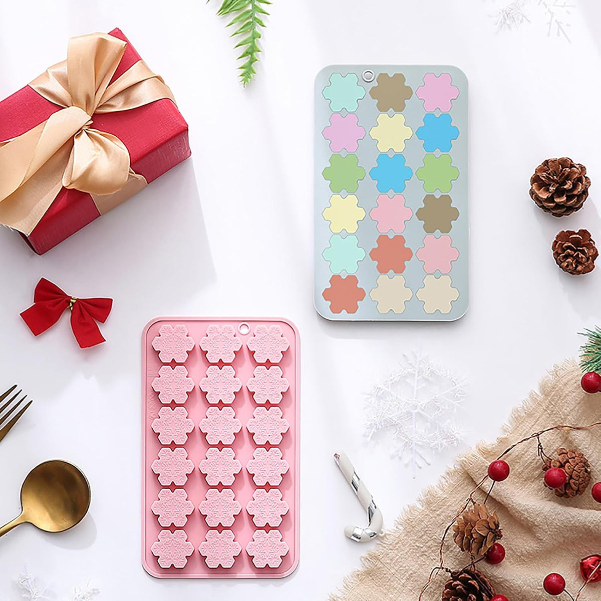 2 Pcs Snowflake Silicone Molds, 18-Cavity 3D Christmas Snowflake Chocolate Silicone Molds for DIY Christmas Winter Jello Candy Cupcake Fondant Baking Polymer Clay Decoration