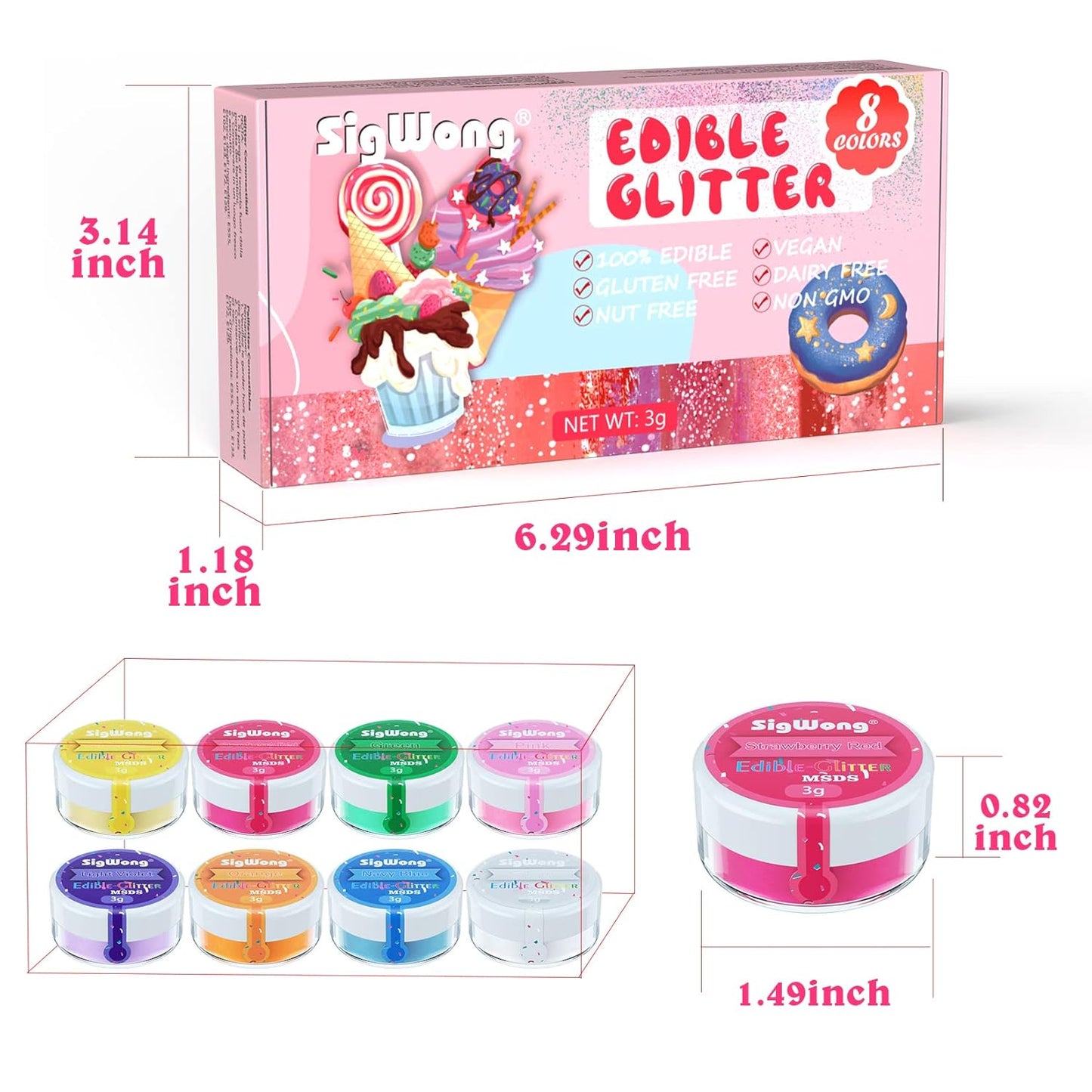 Edible Glitter Set, Sprinkles Edible Glitter for Drinks, 8 Colors Prism Powder Edible Glitter Dust for Wines, Beer, Cocktail, Strawberries, Halloween Cakes, Cupcakes, Chocolate - 3g/bottle