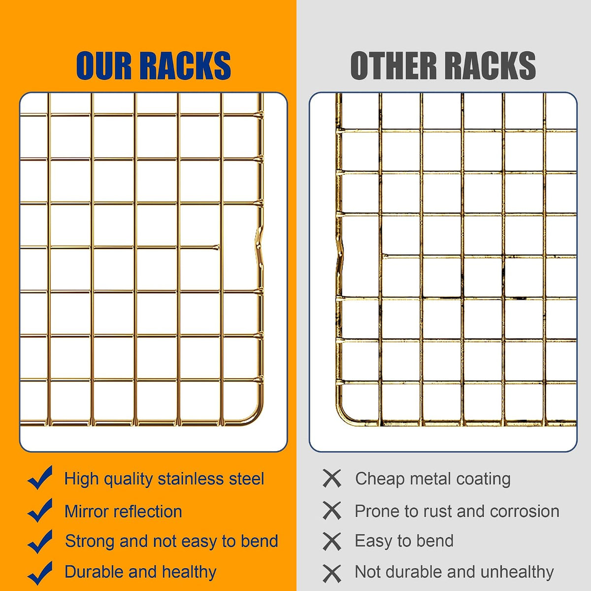 2 PCS Cooling Racks for Cooking and Baking, 10" x 15", Gold