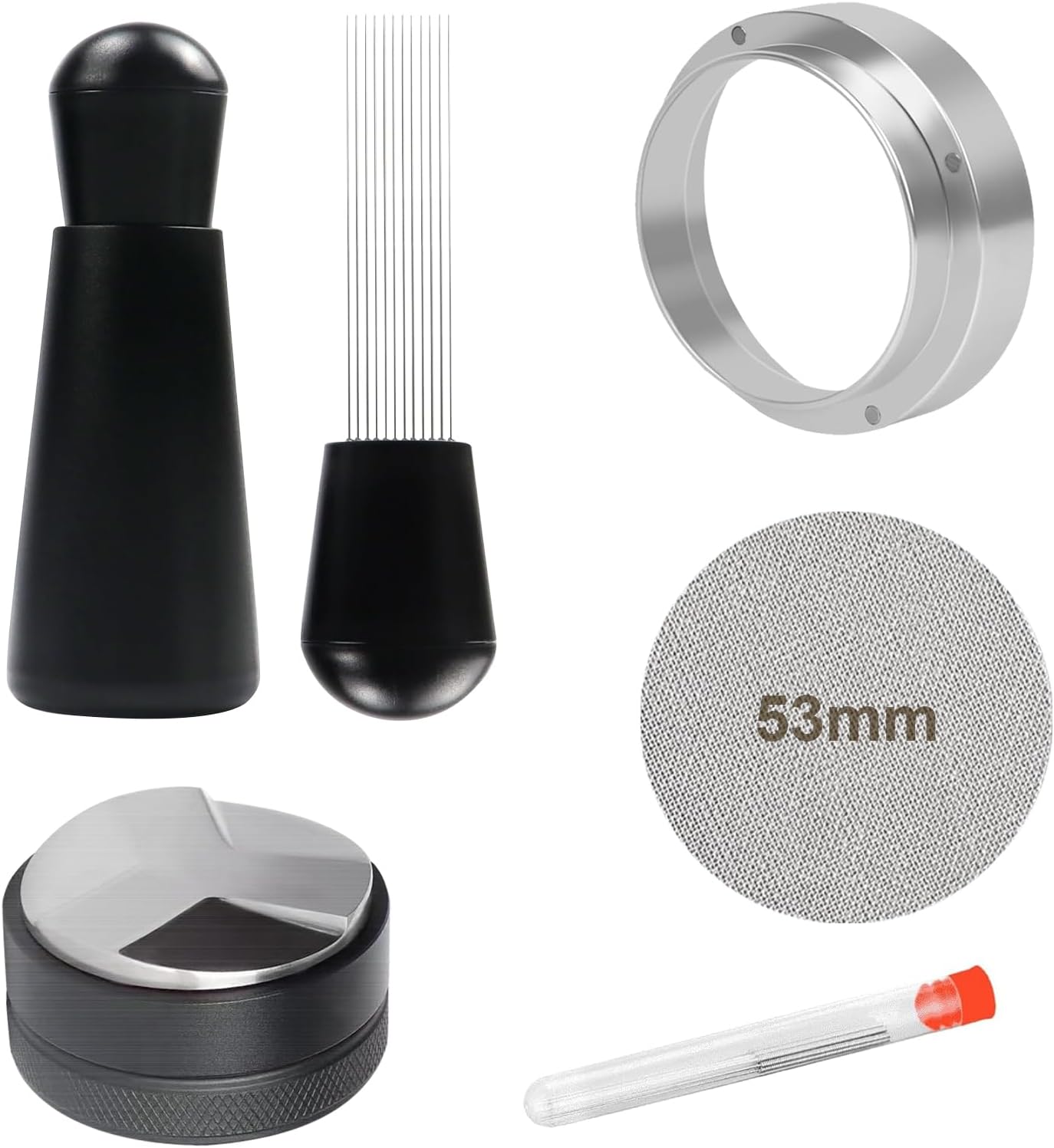 53mm Espresso Accessories,Wdt Tool espresso,Dosing Funnel And Coffee Puck Screen,Coffee Distributor,