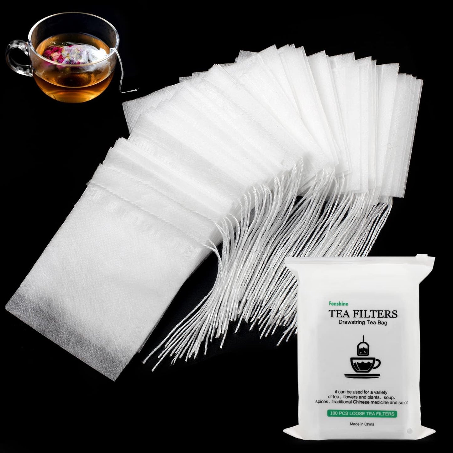 100 Pcs Disposable Tea Bags for Loose Leaf Tea, Biodegradable Tea Filter Bags with Drawstring, Corn