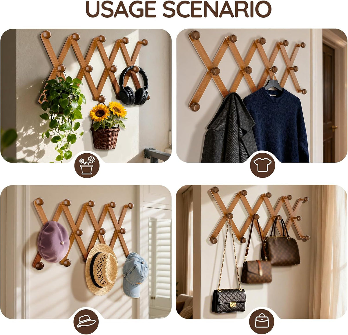 WGFKVAS Hat Rack for Wall with 14 Hooks, Solid Wooden