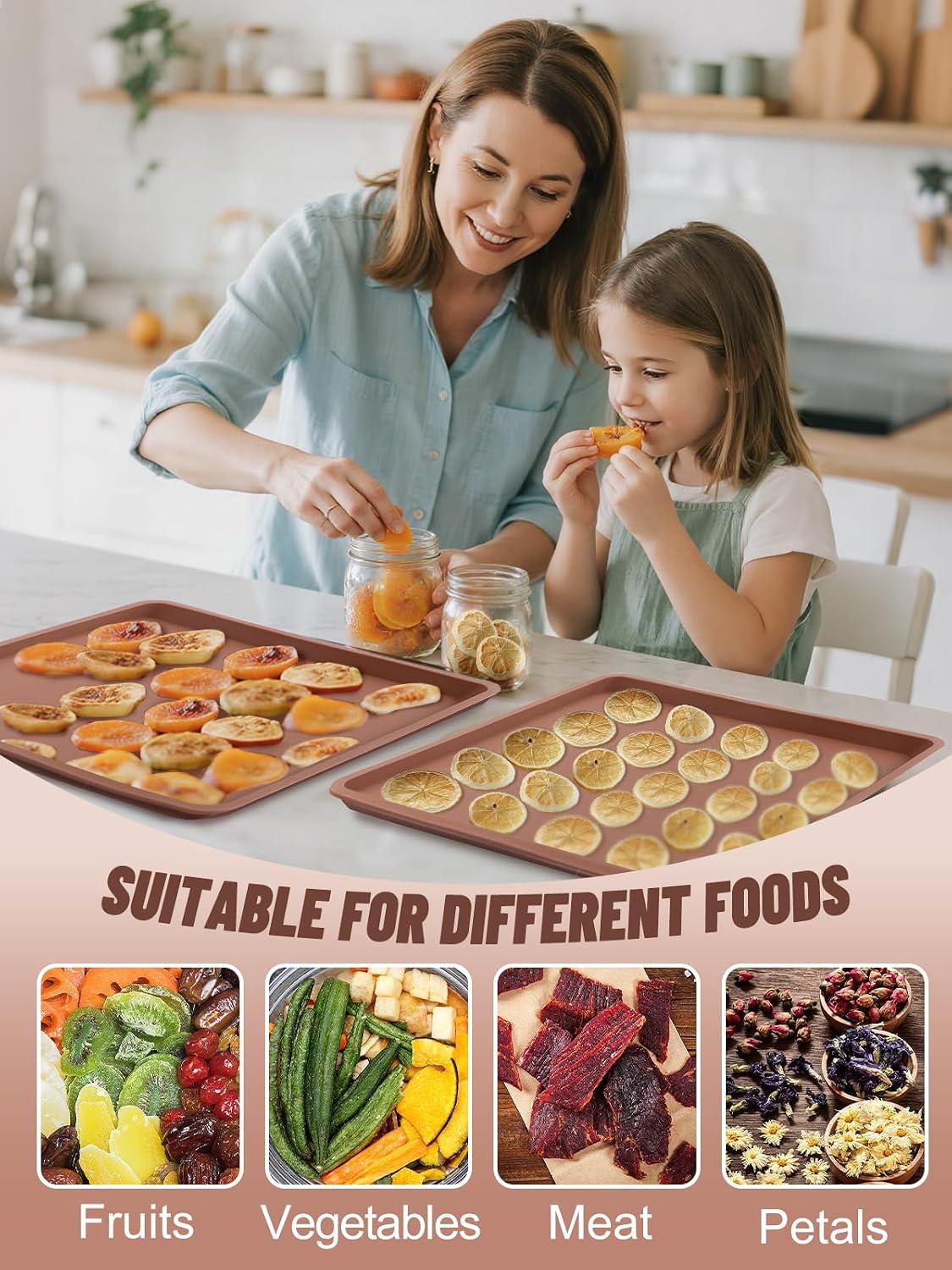 Aulock 4PCS Silicone Food Dehydrator Sheets with Edge, Non-stick Tray Liner