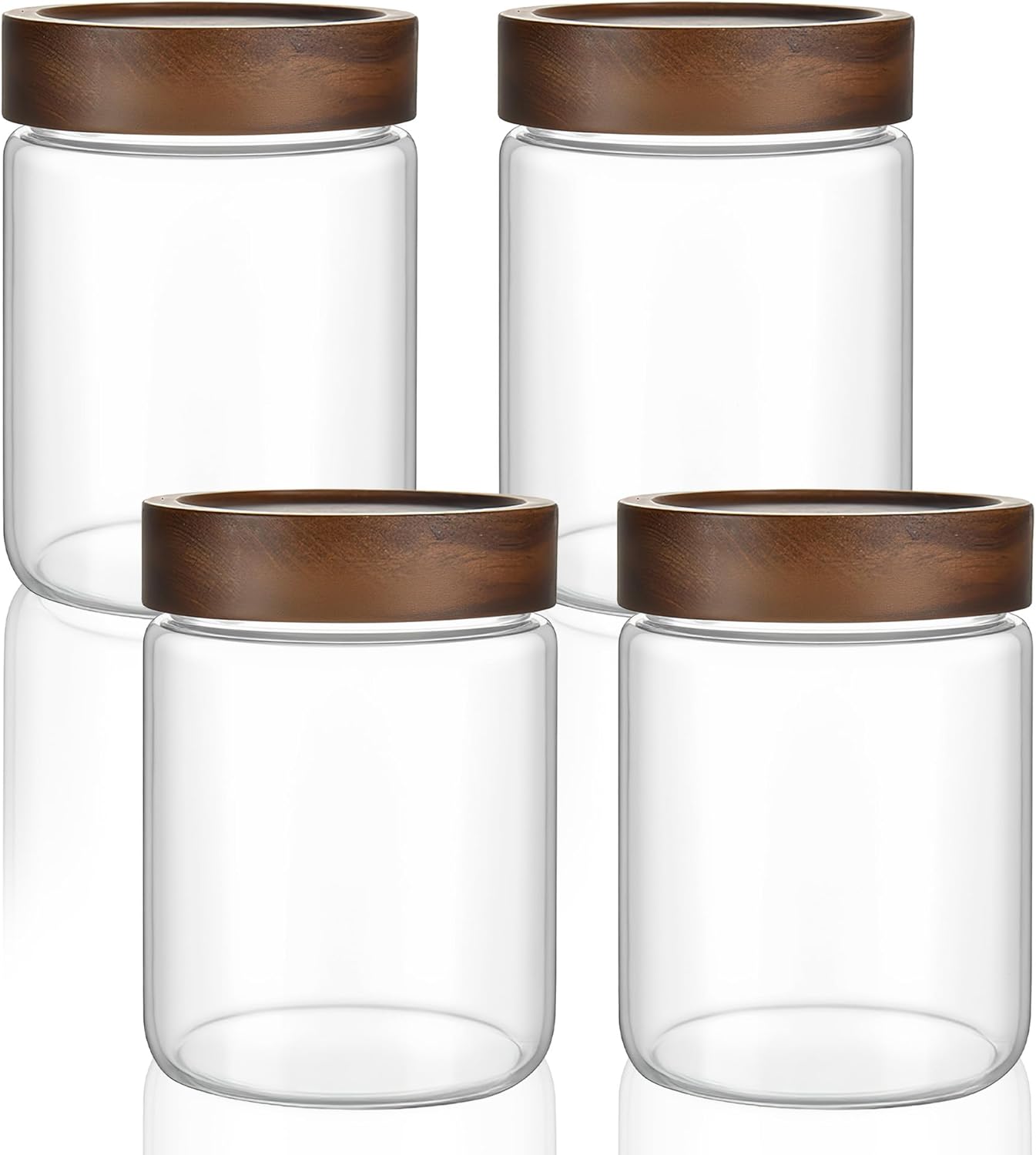 18 oz/550 ml Clear Glass Storage Canister with Airtight Wooden Lid, 4 Pack Small Overnight Oats Cont