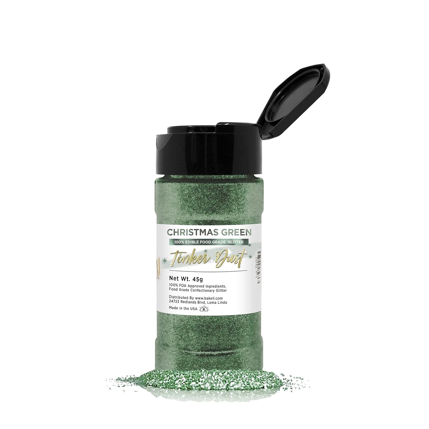 BAKELL Christmas Green Edible Glitter, 45 Grams | TINKER DUST Edible Glitter | KOSHER Certified | 10