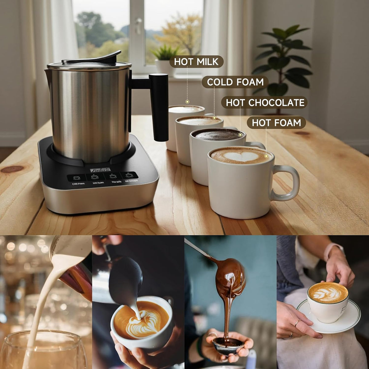 4-in-1 Electric Milk Frother and Steamer with Auto Shut-Off