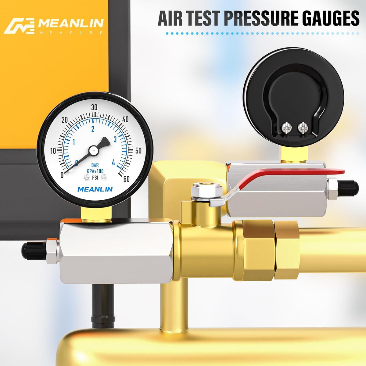 MEANLIN MEASURE 0-60Psi 2" Steel Double Graduated Air Test Pressure gauges, 3/4" FNPT Connection, -3-2-3% Accuracy