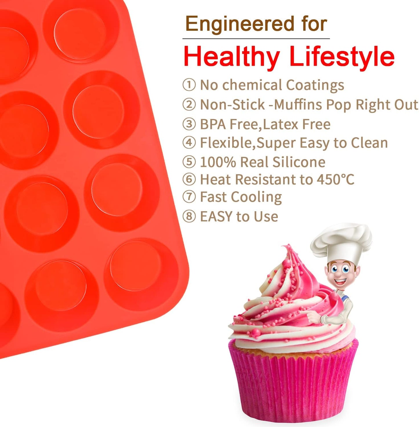 Silicone Muffin Pan Set,2 Pcs 2.8" 12 Cups Egg Bite Mold,Non-Stick,Easy Release,For Egg Muffins, Cupcakes, Large Muffins,Pizza Muffins,Cheesecakes(Black + Red)