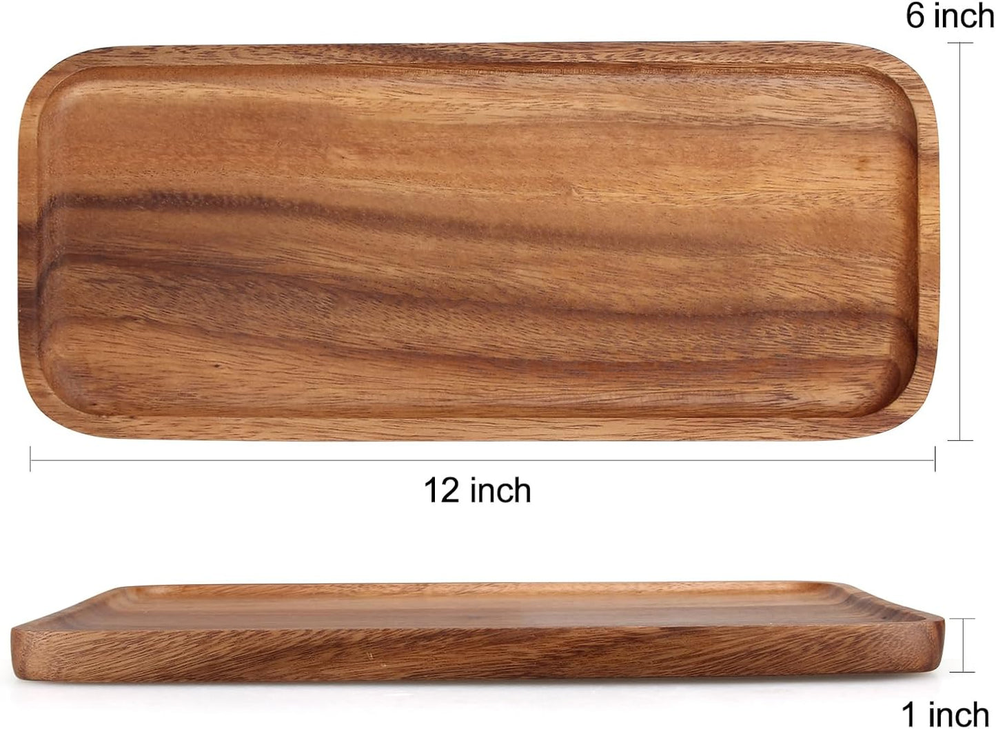 2 Pcs Small Rectangular Wooden Tray Decorative Acacia Wood Appetizer Cheese Plates Small Sandwich Dessert Trays Rectangle Serving Platter for Decor Snacks Plate Food Dish Charcuterie Boards