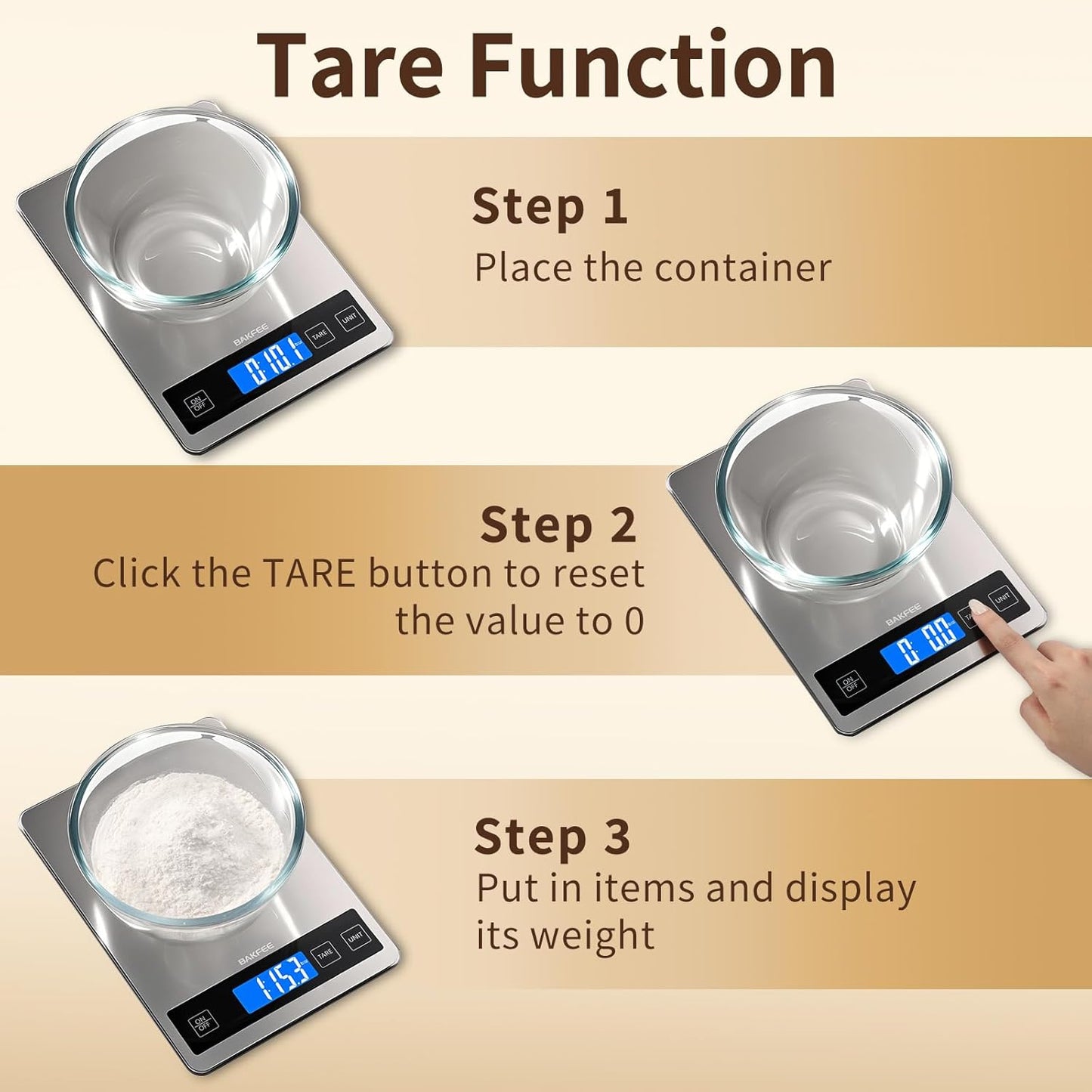 Food Scale, 33lb Kitchen Scale with 1g Precision, for Cooking, Black | Premium Stainless Steel & Tempered Glass, Splash-Resistant Sturdy Surface, 5 Units, Tare, Baking & Meal Prep