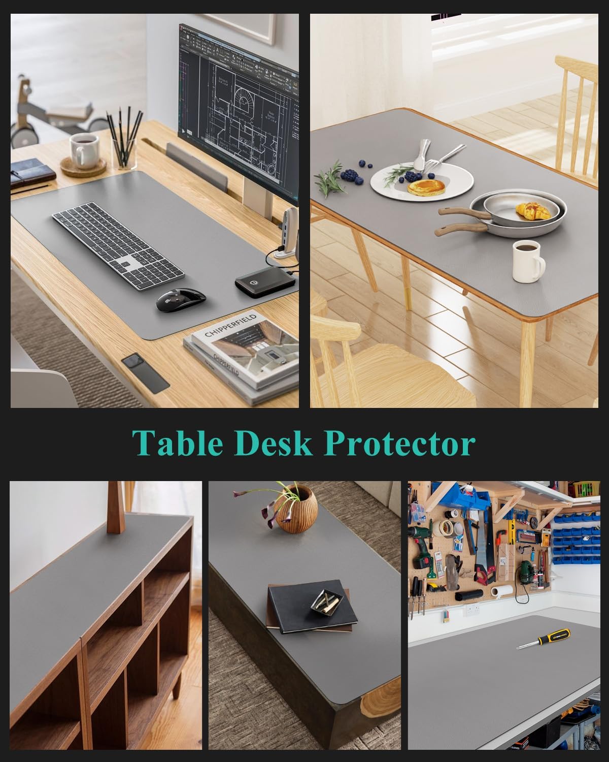 Light Gray Plastic Table Cover Protector, 36" x 72" PVC Desk Pad Mat