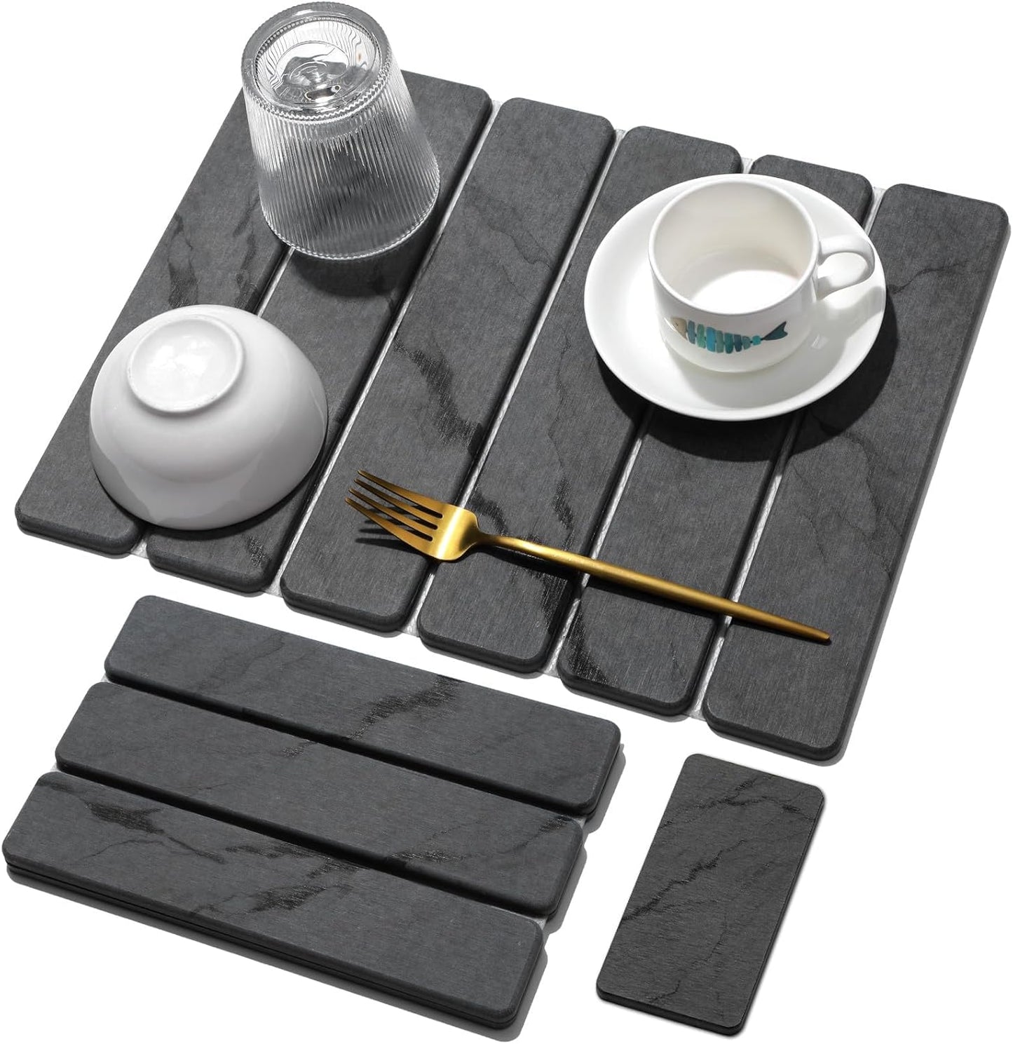 2 PCS Stone Dish Drying Mat for Kitchen Counter,Quick Dry Stone Dishes Mats,Marbled Water Absorbing