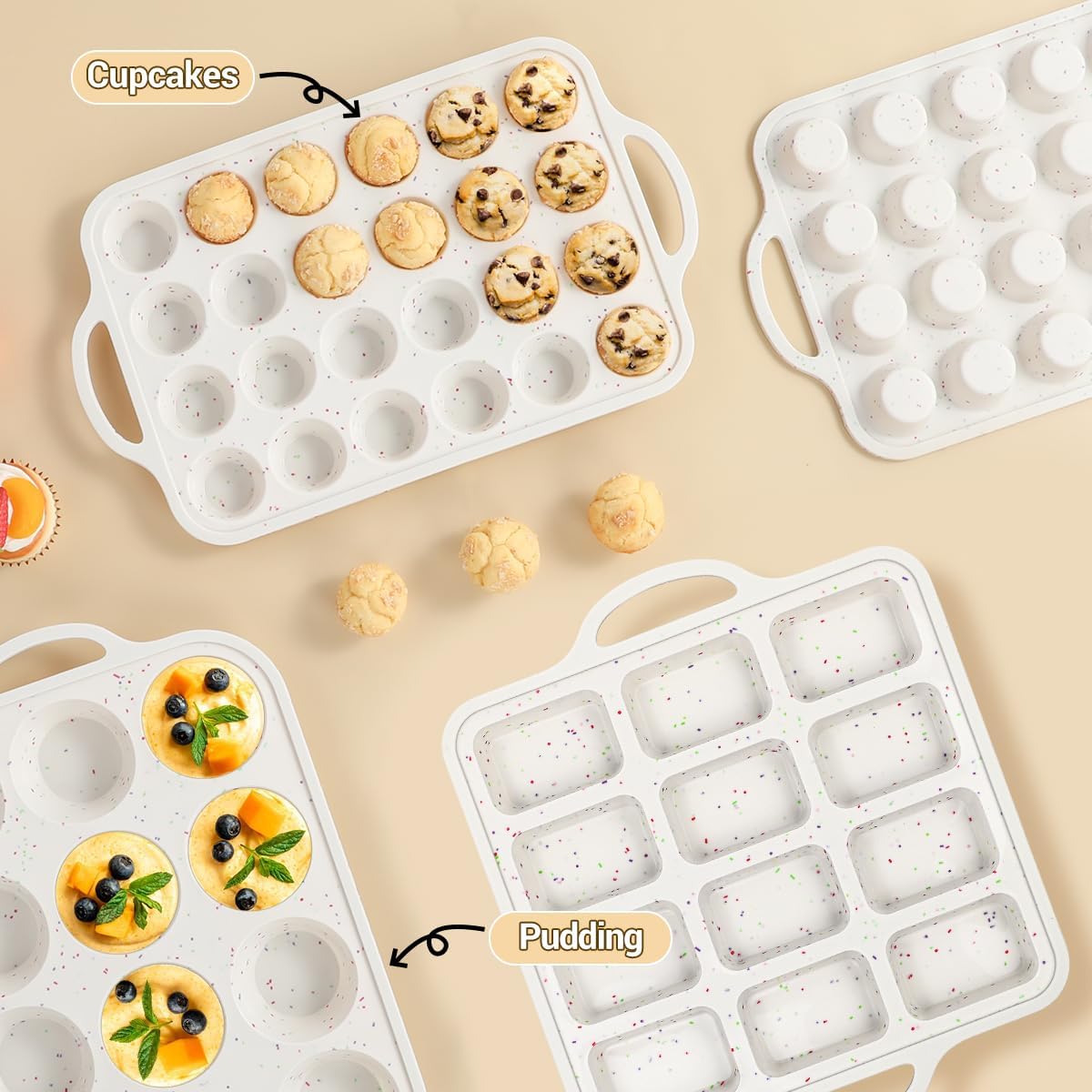 CAKETIME Metal Reinforced Bakeware Set, Silicone Muffin Pans for Baking Nonstick with Handle,12 & 24 Cup Muffin Pans and 12-Cup Mini Loaf Pan, BPA Free