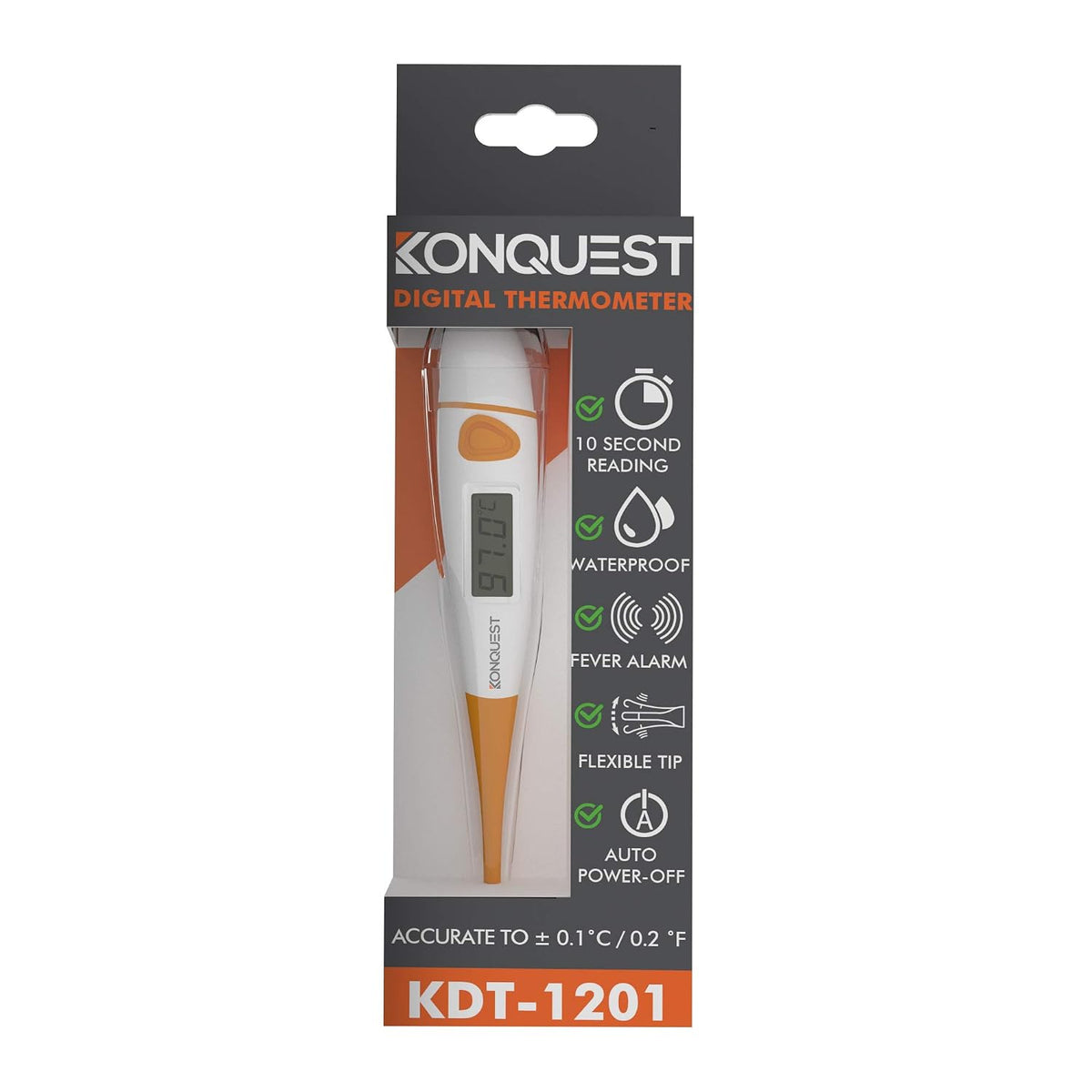 Konquest KDT-1201 Best Digital Medical Thermometer, Highly Accurate and Fast, Easy to Use, 10 Second Reading. Detect Fever Quickly - Oral Armpit and Rectal Thermometer for Babies Children and Adults