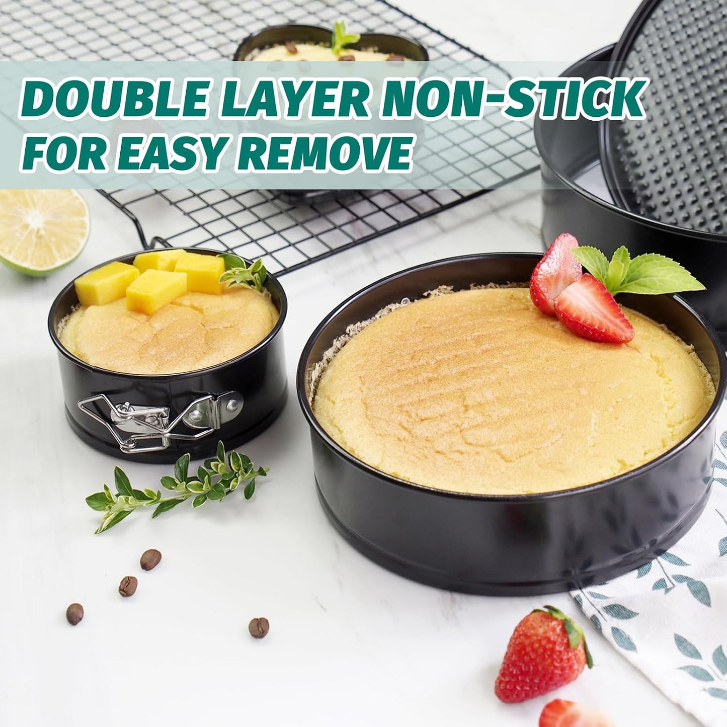 SHIKORI Cake Pan Set for Baking, Non-Stick Springform Pans Set of 4 | Round Cheesecake Pan, Leak-Proof Cake Pans with Removable Bottom-Black 4 Pcs(4, 7, 9 10 inch)