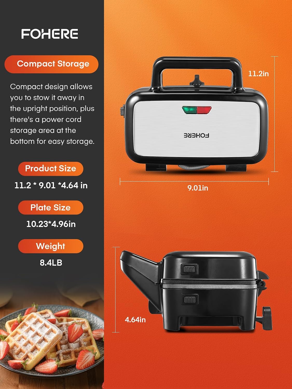FOHERE Sandwich Maker 3 In 1 Waffle Maker With Removable Plates,Grilled Cheese Maker, 5-gear Temperature Control, Non-stick Coating Easy to Clean, Indicator Lights, Silver/Black