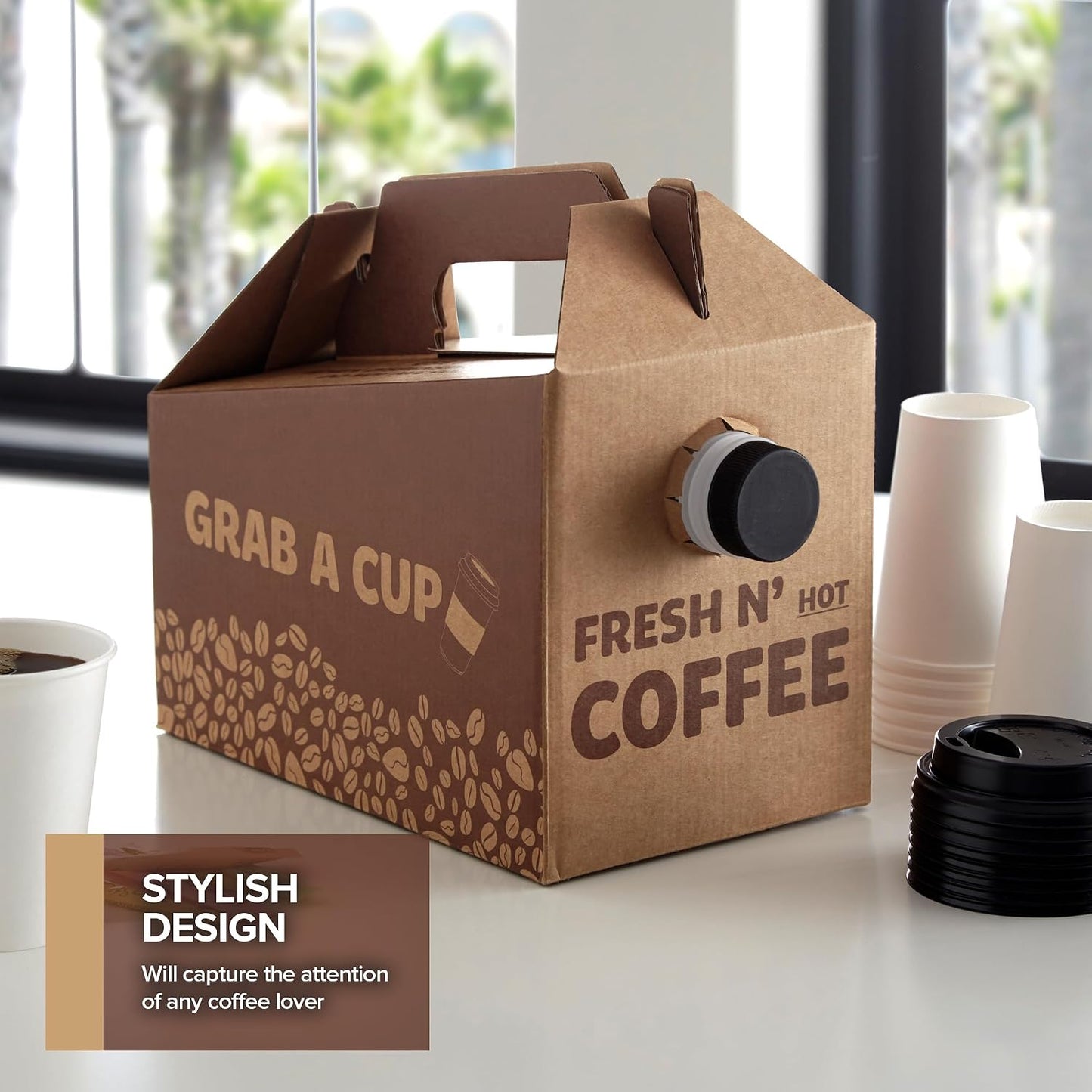 Stock Your Home (10 Pack) 96 oz Disposable Coffee Box Dispensers, Insulated Hot Cold Bulk Beverage Server Carafe, Coffee Carrier with Handle Take Out Containers, Cardboard Traveler To Go Boxes