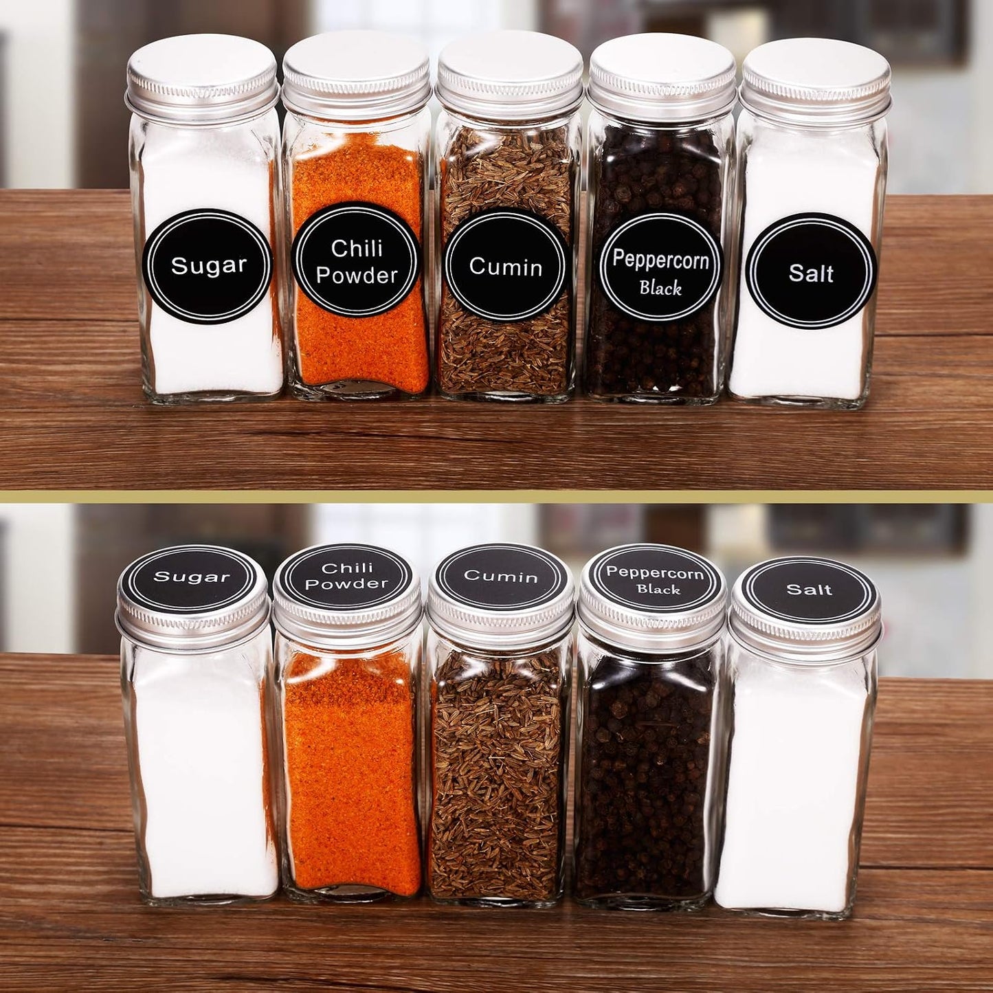 SWOMMOLY 25 Pcs 4 oz Glass Spice Jars with 703 Spice Labels and Shaker Lids