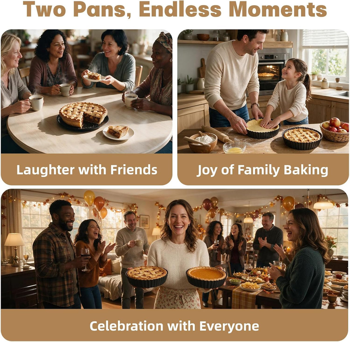 2 Pack 9.5 Inch Pie Pan with Removable Bottom for Baking Deep Quiche Dish