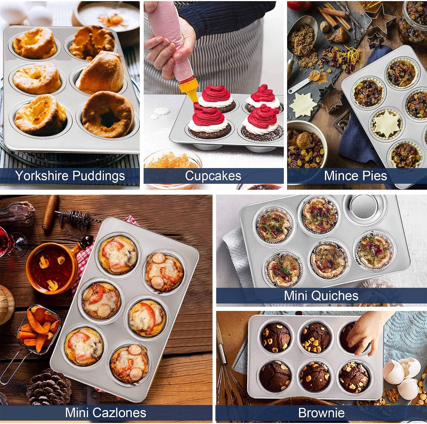 TeamFar Muffin Pan, 6 Cup Muffin Pan for Baking, Cupcake Pan Muffin Tin | Stainless Steel Muffin Tray Set for Making Cakes Cornbread Quiche and More, Healthy & Sturdy, Oven & Dishwasher Safe