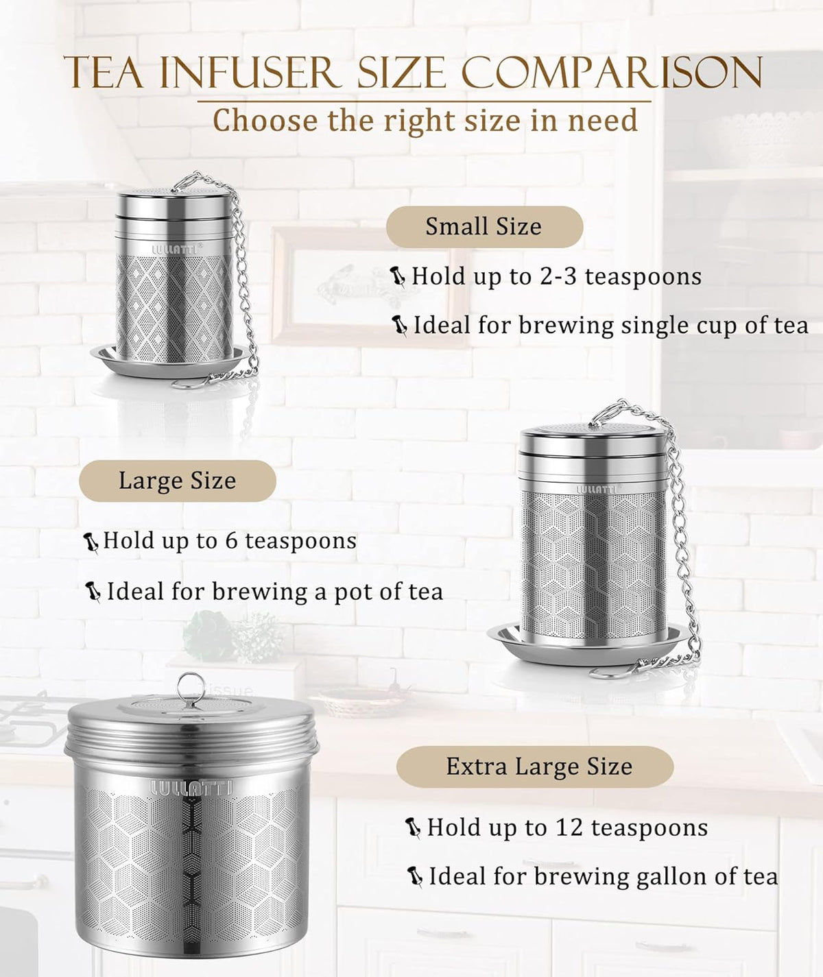 Tea Infusers for Loose Tea, 18/8 Stainless Steel Tea Strainer Set, Extra Fine Mesh Tea Steeper for Brew Tea, Spices &