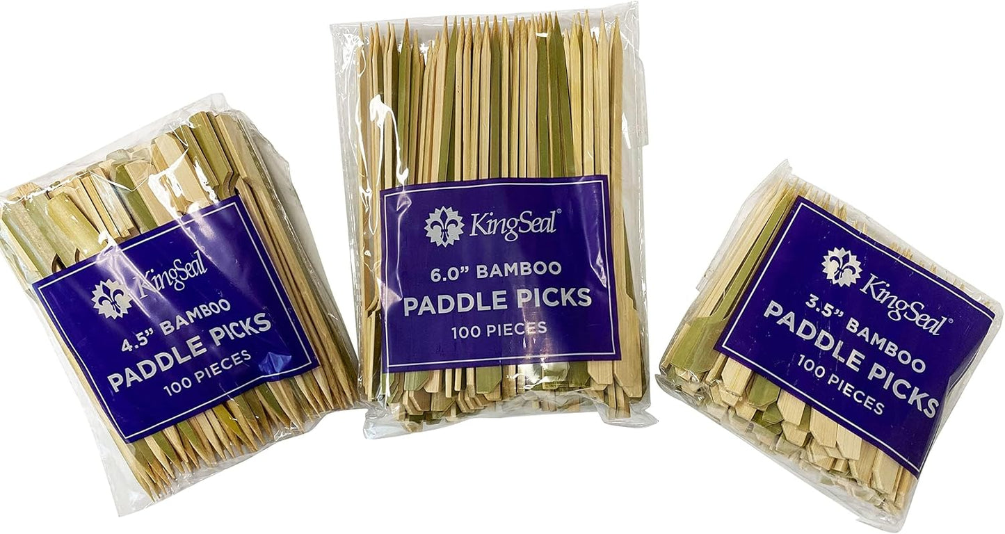 1000 Count | KingSeal Natural Green Bamboo Wood Paddle Picks, Skewers for Appetizers and Cocktails, 6 Inches, Bulk Pack - 10 Packs of 100