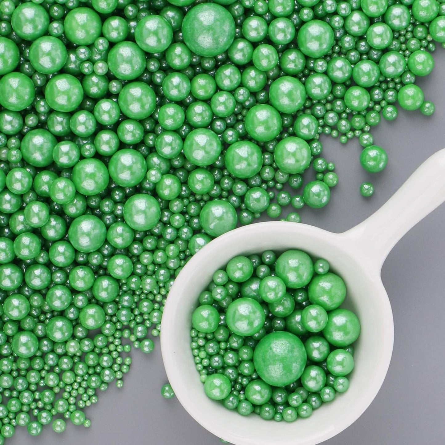 Green Sprinkles for Cake Decorating, 6 Sizes Mix Edible Pearl Sugar for Cupcake Cookie Ice Cream Top
