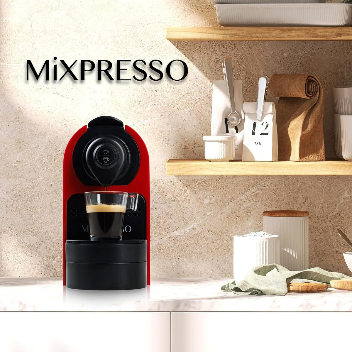 Mixpresso Espresso Machine, Compatible with Nespresso OriginalLine Capsules | 1400W single serve coffee maker with one-touch operation, 19-bar Italian pump and 27oz water tank, red