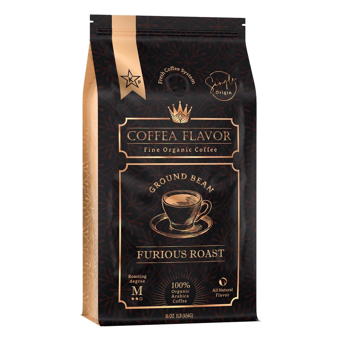 Organic Ground Coffee Medium Roast (16oz) - Furious Roast | 100% Arabica, Single Origin and Low Acid Without Additives - USDA Organic and Fair Trade Certified - Stomach & Teeth Friendly