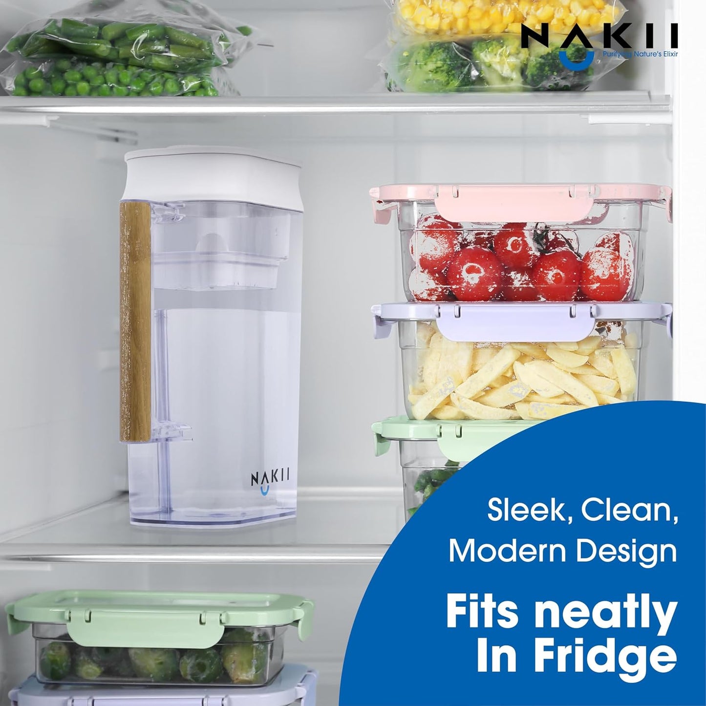 Nakii Water Filter Pitcher 1.8L - Long Lasting 150 Gallons Filtered Water Pitchers With Fast Filtration & Purification Technology - Removes Chlorine, Metals For Clean Tasting Water - WQA Certified