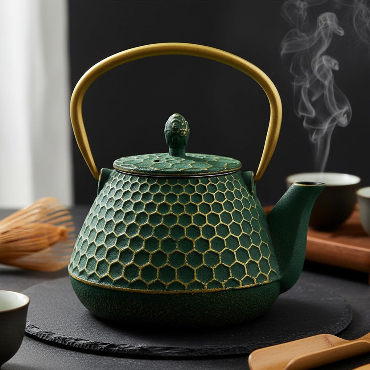 YJX 34oz Cast Iron Tea Kettle for Stovetop, Green Tea Pot for Loose Tea