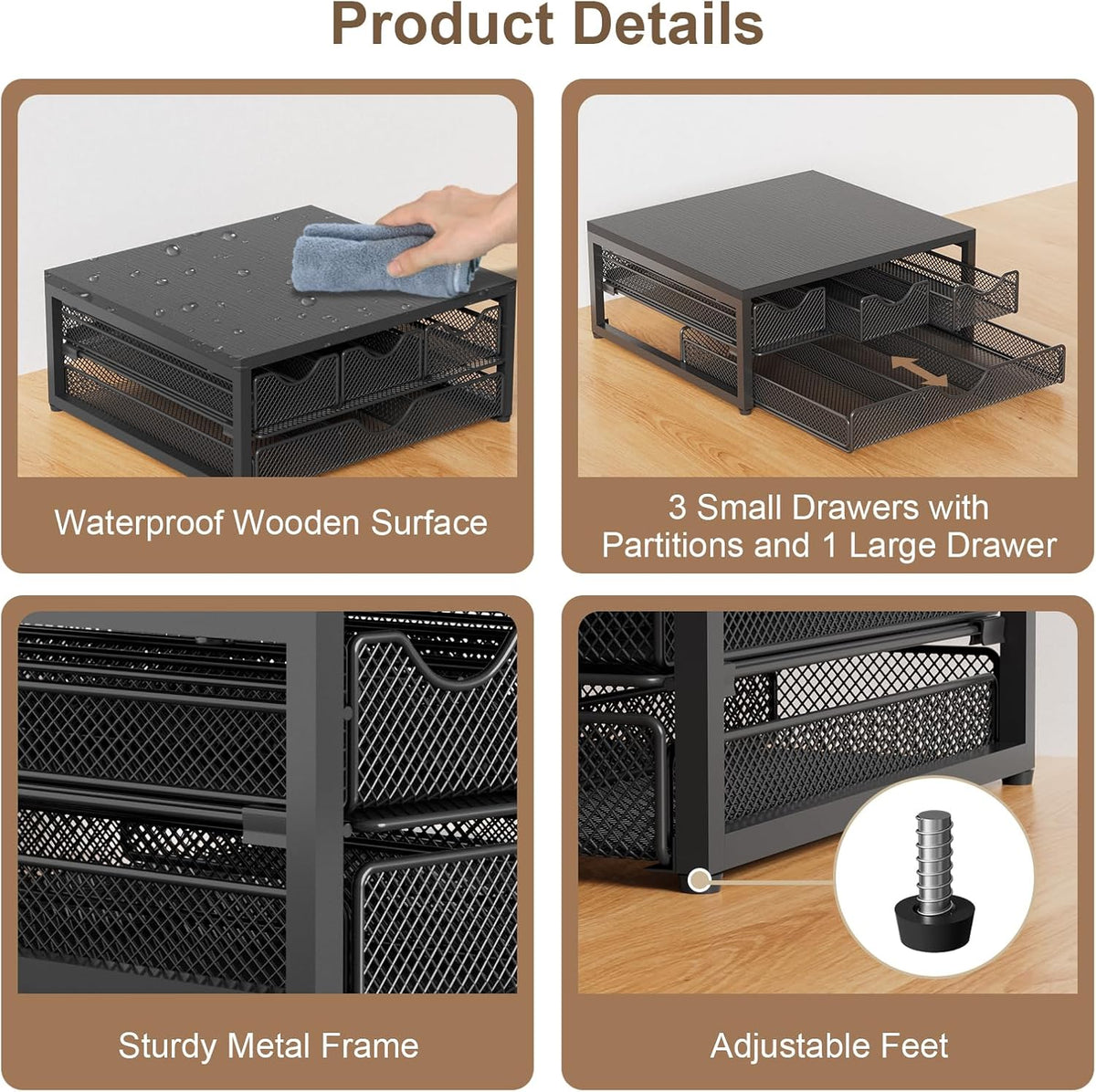 Coffee Pod Holder For Counter, 3 Pull-Out 72 K-Cup Holder Drawer, Wooden Cafe Pods Storage Organizer with Sliding Drawers for Coffee Station, Home, Kitchen, Office, Dorm (Black)