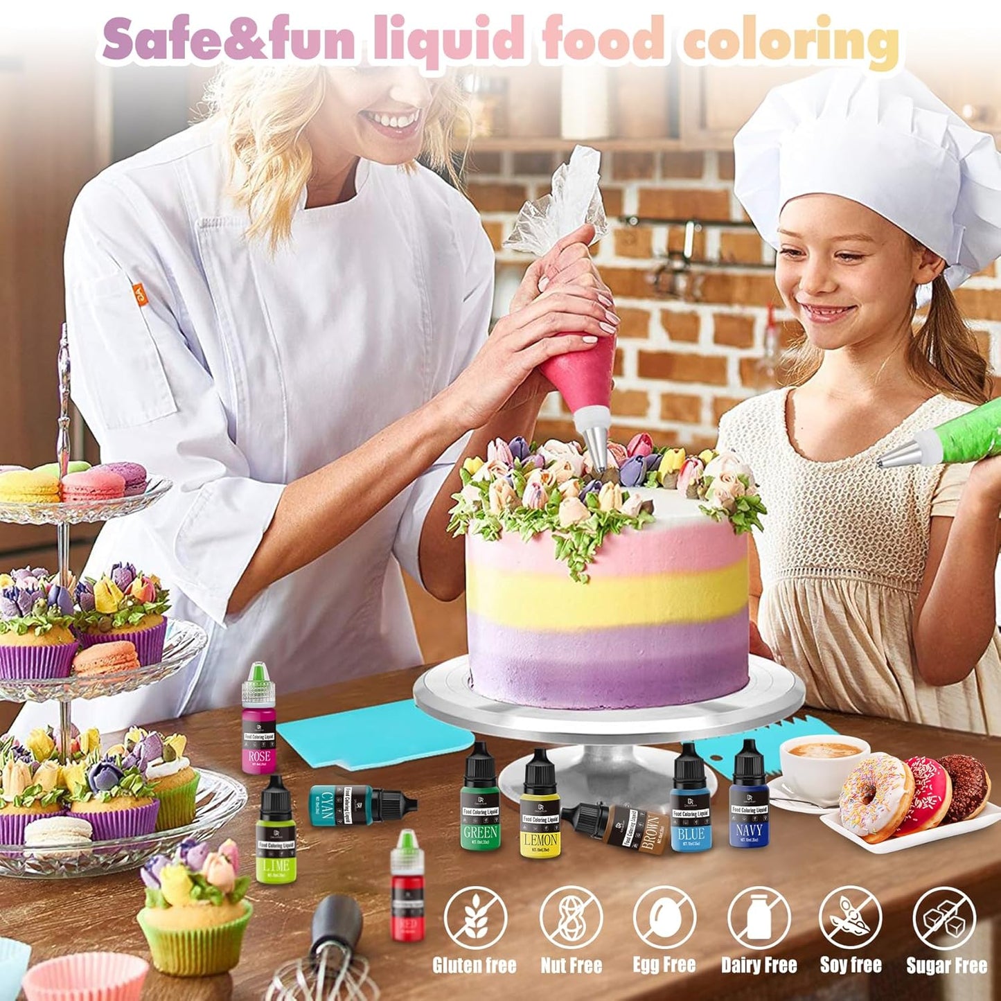 Food Coloring - Vibrant Liquid Icing Food Coloring Set for Baking, Cake Decorating, Easter Egg, Airbrush - Tasteless Food Color Dye for Fondant, Slime, DIY Crafts - 5.5 Fl.oz / 160ml Each (Black)