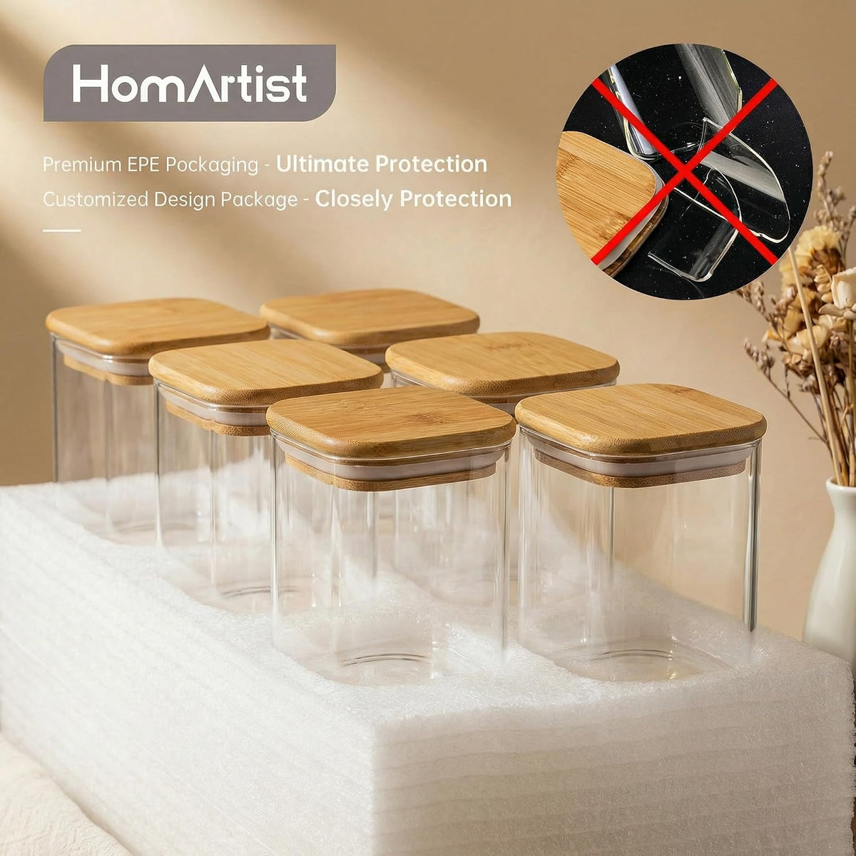 132oz & 63oz Large Glass Storage Containers with Lids for Pantry Storage-2P
