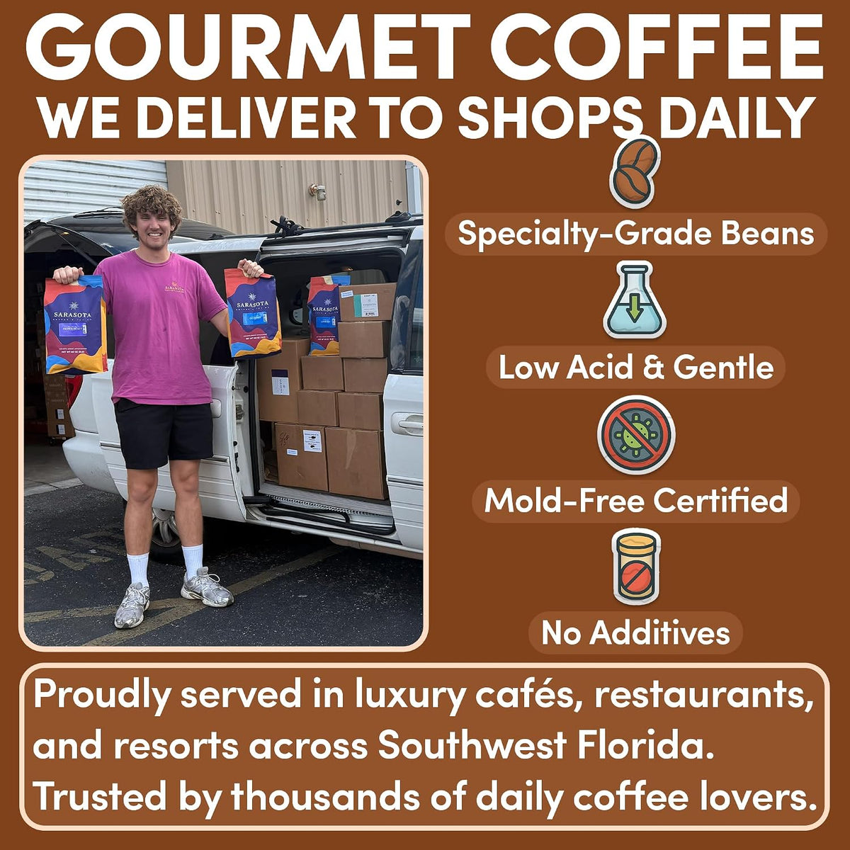 Sarasota Coffee Whole Bean Salted Caramel | Medium Roast Gourmet Flavored Coffee Beans | Low Acid, Mold Free, Specialty Grade Bulk Beans | 5lb (80 oz)