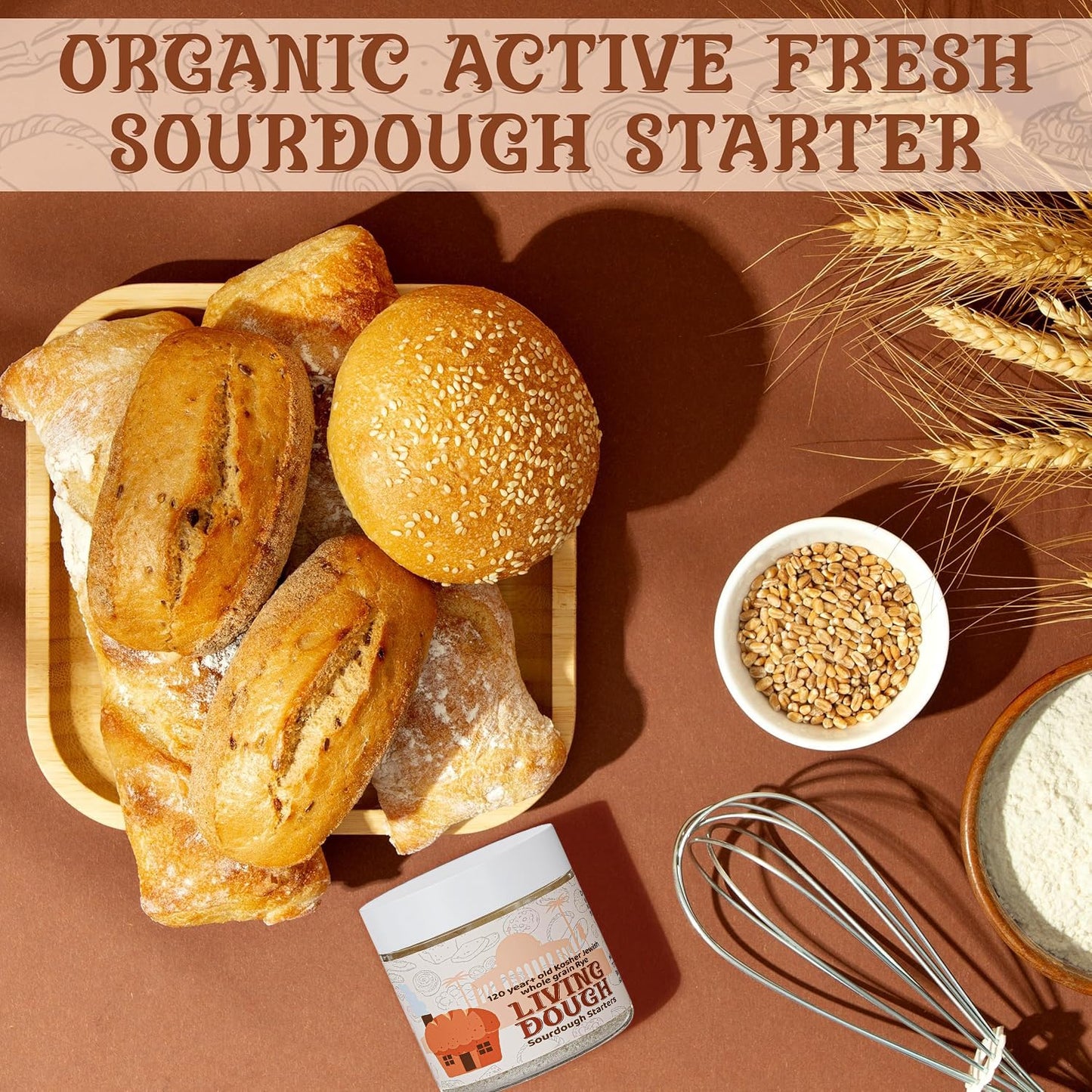 120+ Year Old Jewish Whole Grain Rye Sourdough Starter Culture for Baking | 3.5 Oz Active & Live Organic Sourdough Starter for Artisan Bread, Pizza Dough, Waffles, Homemade Bread Recipes and More