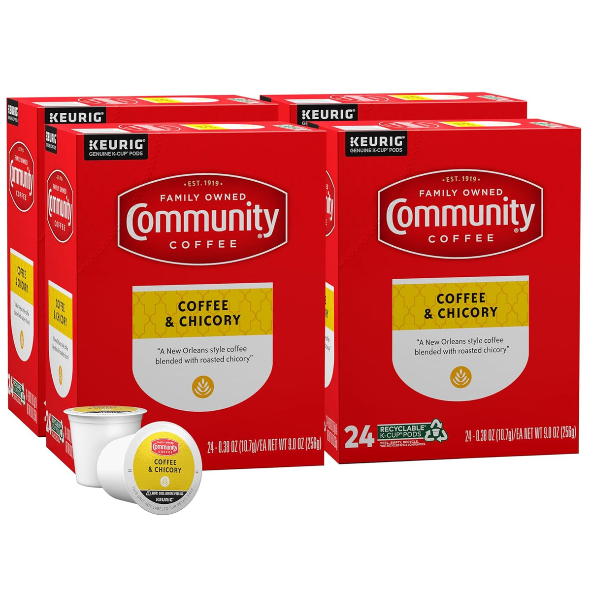 Community Coffee Coffee & Chicory 96 Count Coffee Pods, Medium-Dark Roast, Compatible with Keurig 2.