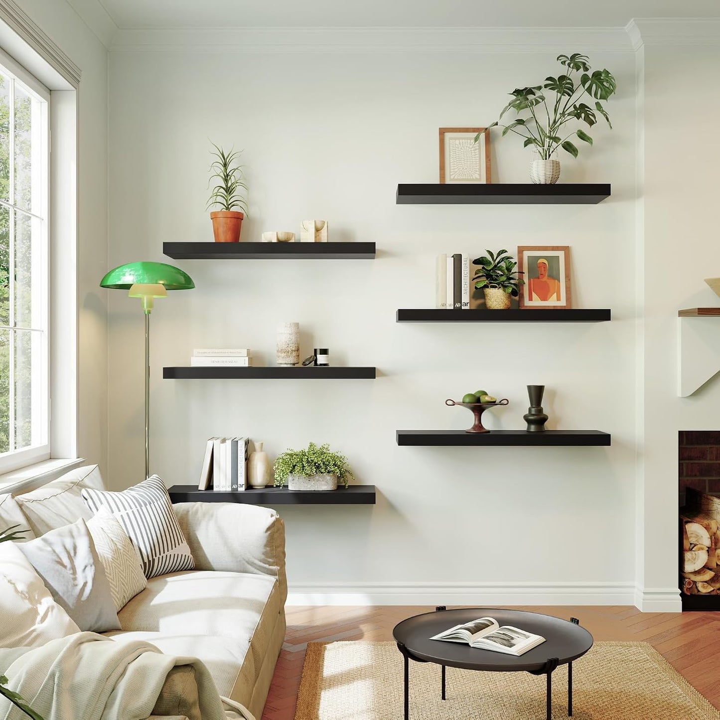 Floating Shelf, Set of 3 Wall Shelf, 30 in W x 12.75 in D x 2 in H Wooden Floating Wall Shelf with Invisible Brackets for Living Room/Bedroom/Bathroom/Kitchen Storage and Decor, Black