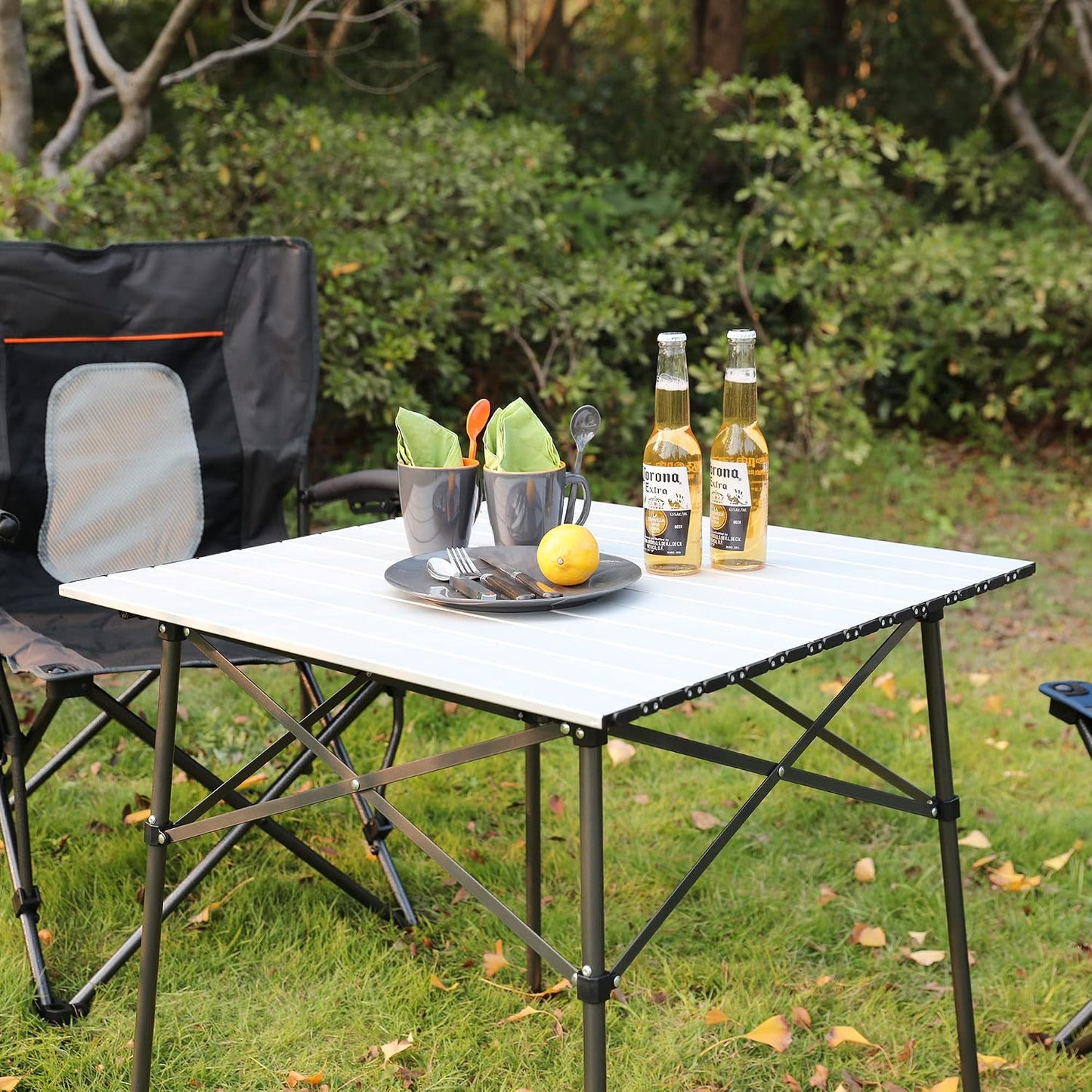 Portal Lightweight Aluminum Folding Square Table Roll Up Top 4 People Table | Portable Outdoor Design; Durable Construct