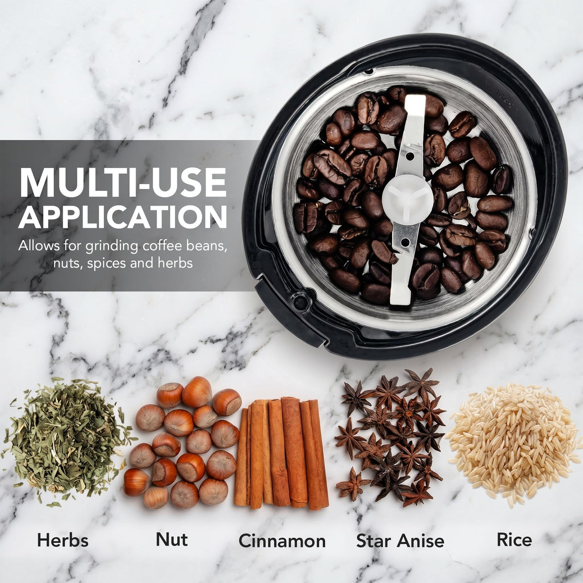 OVENTE Electric Coffee Grinder with One Touch Push-Button, Black CG225B