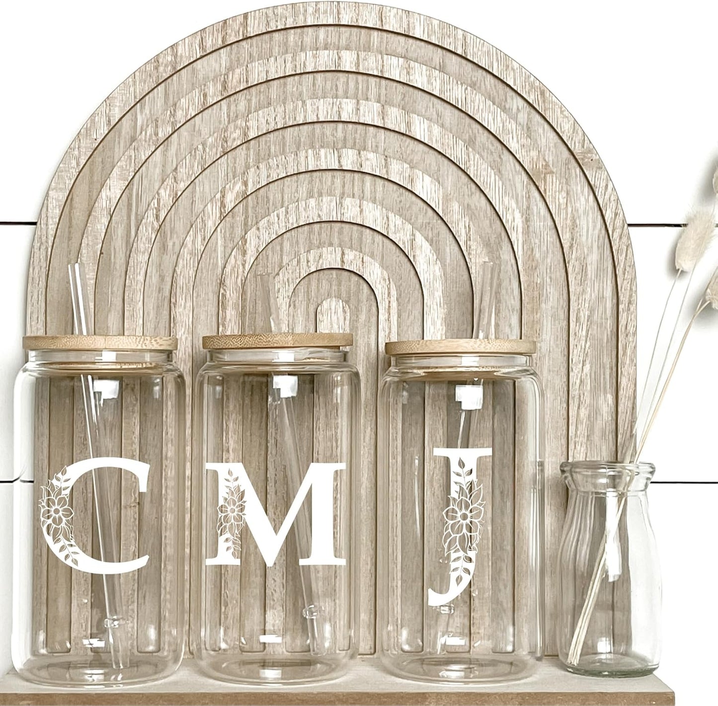 Personalized Gifts for Women, Monogrammed Glass Cups with Lids and Straws, Custom Tumbler, Cute Customized Mug, Aesthetic Stuff, Initial Iced Coffee Cup, Drinking Glasses, Birthday Teacher Gifts, A
