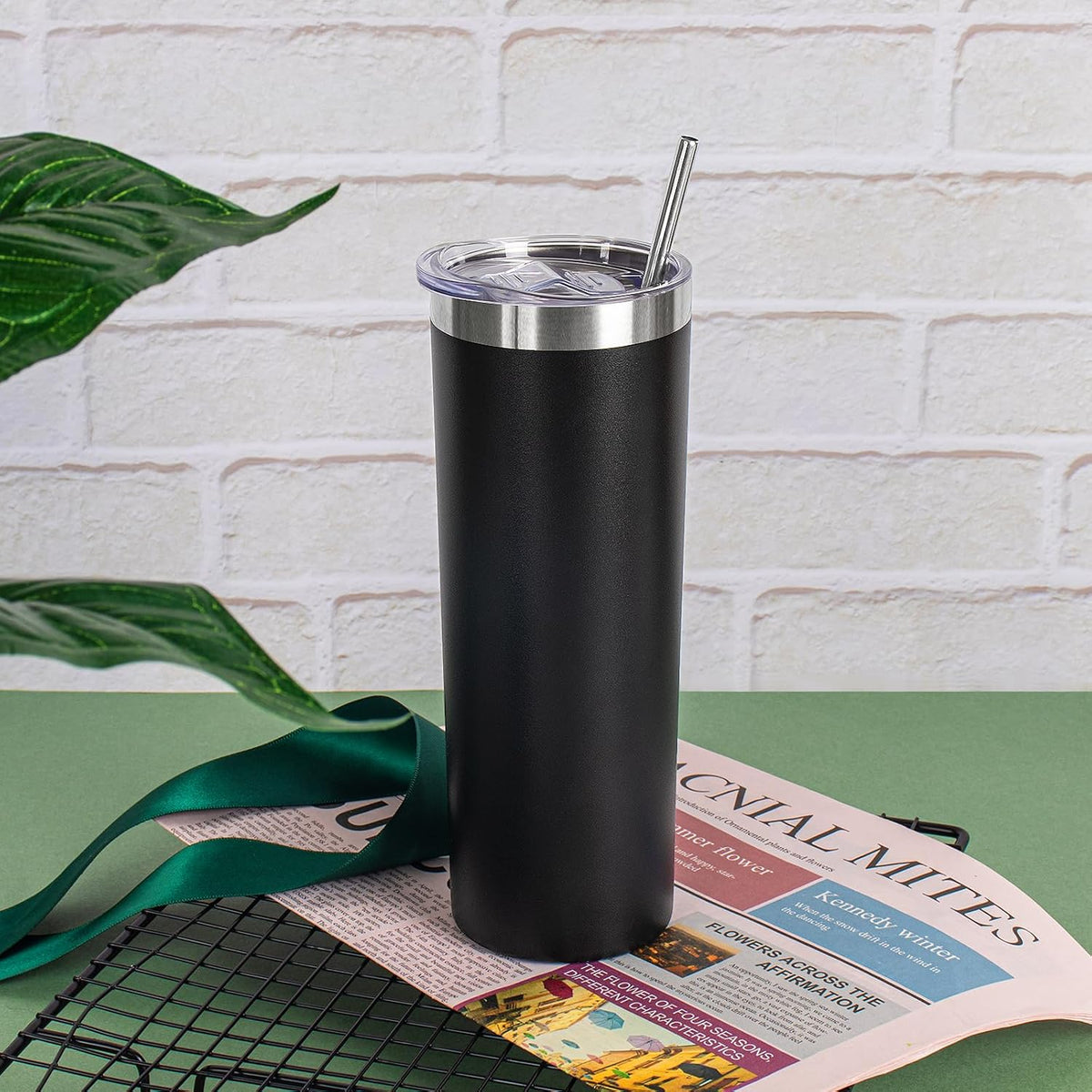 20 oz Skinny Tumblers with Lid and Straw,Stainless Steel Vacuum Insulated Tumbler Cup Double Wall Travel Coffee Mug, Thermal Water Tumbler for Hot and Cold Drinks(Black,4)