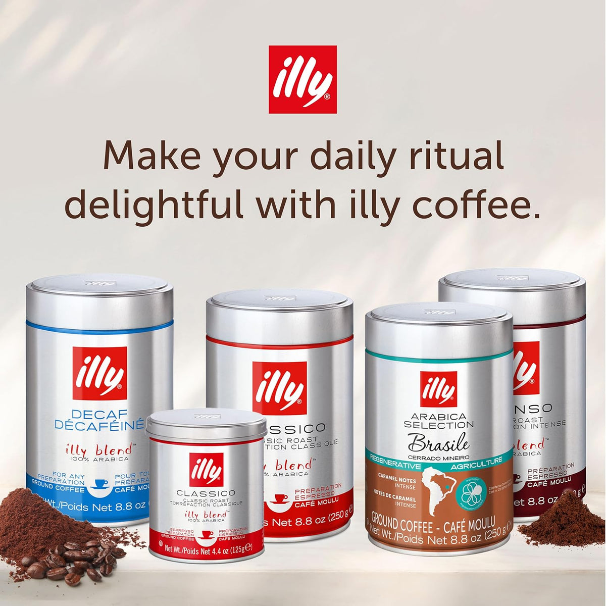 illy Ground Espresso Coffee, Classico Medium Roast, 8.8oz, 6 Pack | 100% Arabica, Premium Italian Coffee, Pre-Ground for Espresso Machines