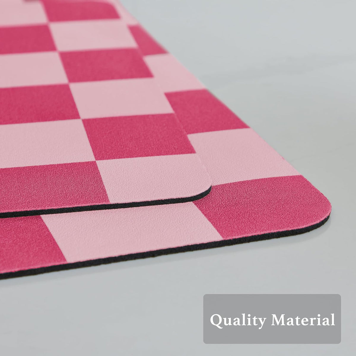 Checkered Dish Drying Mat for Kitchen Counter, Coffee Bar Station Accessories, Retro Cute Girly Pink Aesthetic Modern Absorbent Drainer Mat Kitchen Drying Mat Easy Clean, Hot Pink 16" x 24"