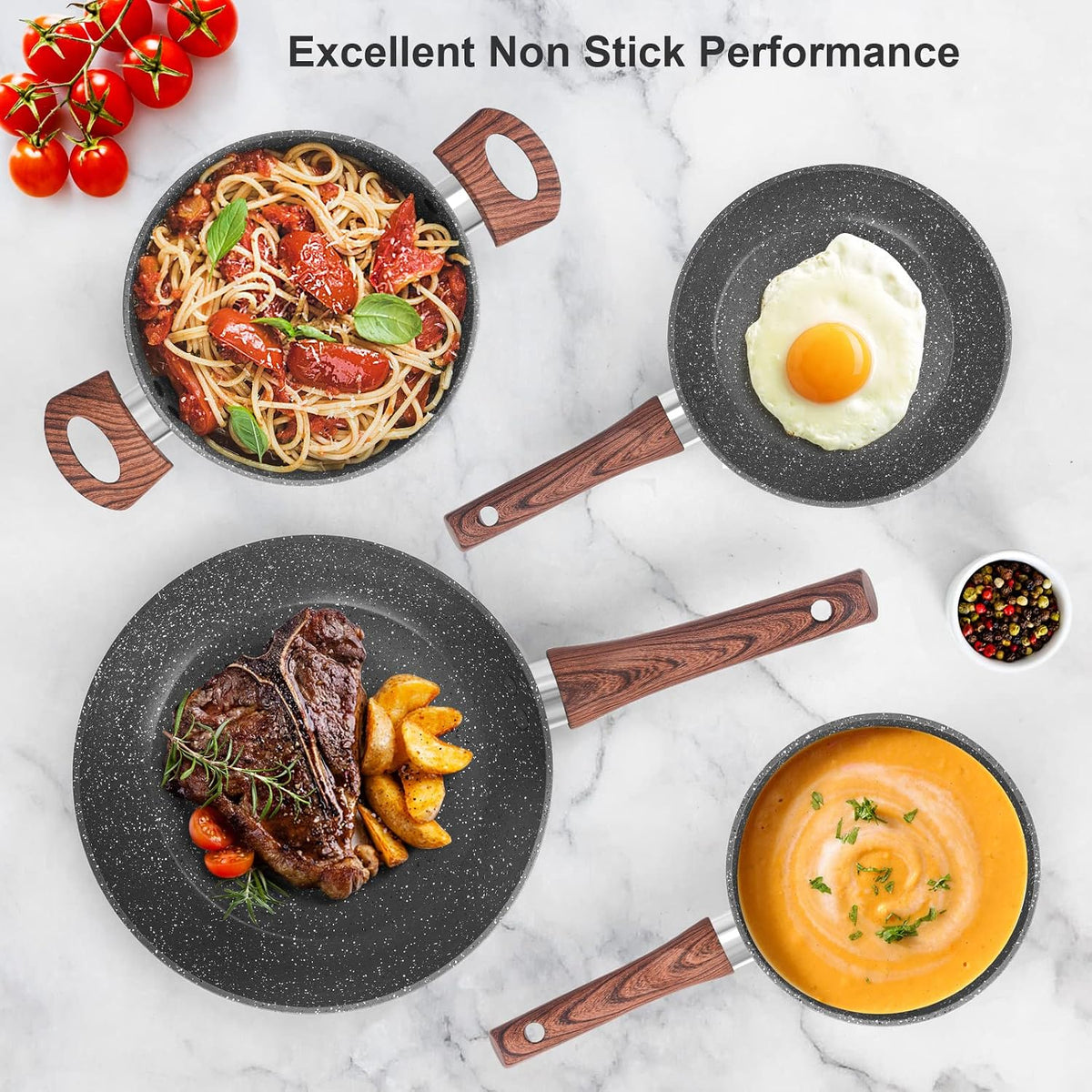 Granite Pots and Pans Set Non Stick, 11 Piece Die-Cast Induction Cookware Set, Nonstick Kitchen Cooking Set w/Frying Pans & Saucepans(PFOS,PFOA,PFAS,PTFE Free)