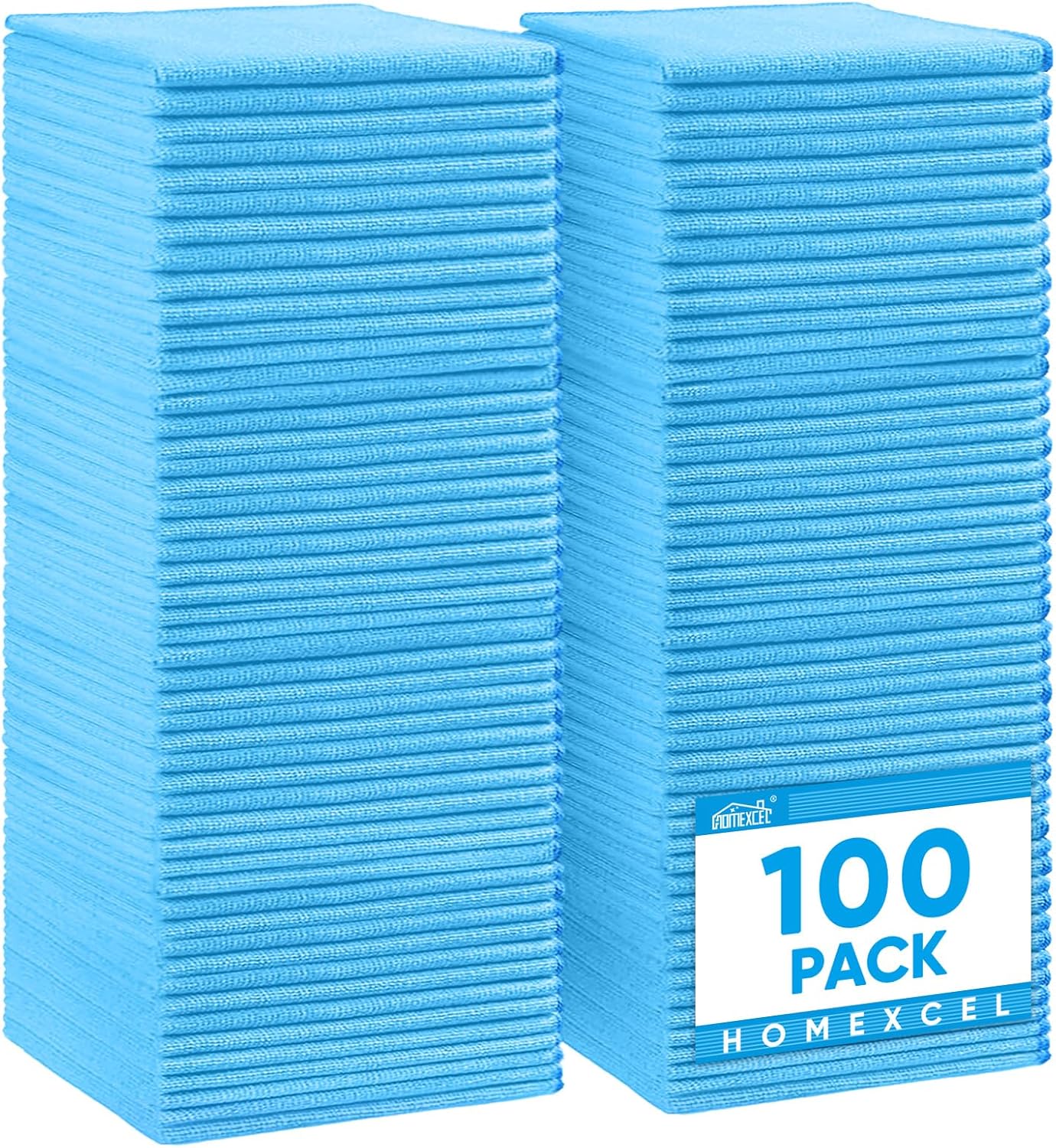HOMEXCEL Blue Microfiber Cleaning Cloth, 100 Pack Cleaning Towels for Kitchen, Lint Free, Scratch-Fr