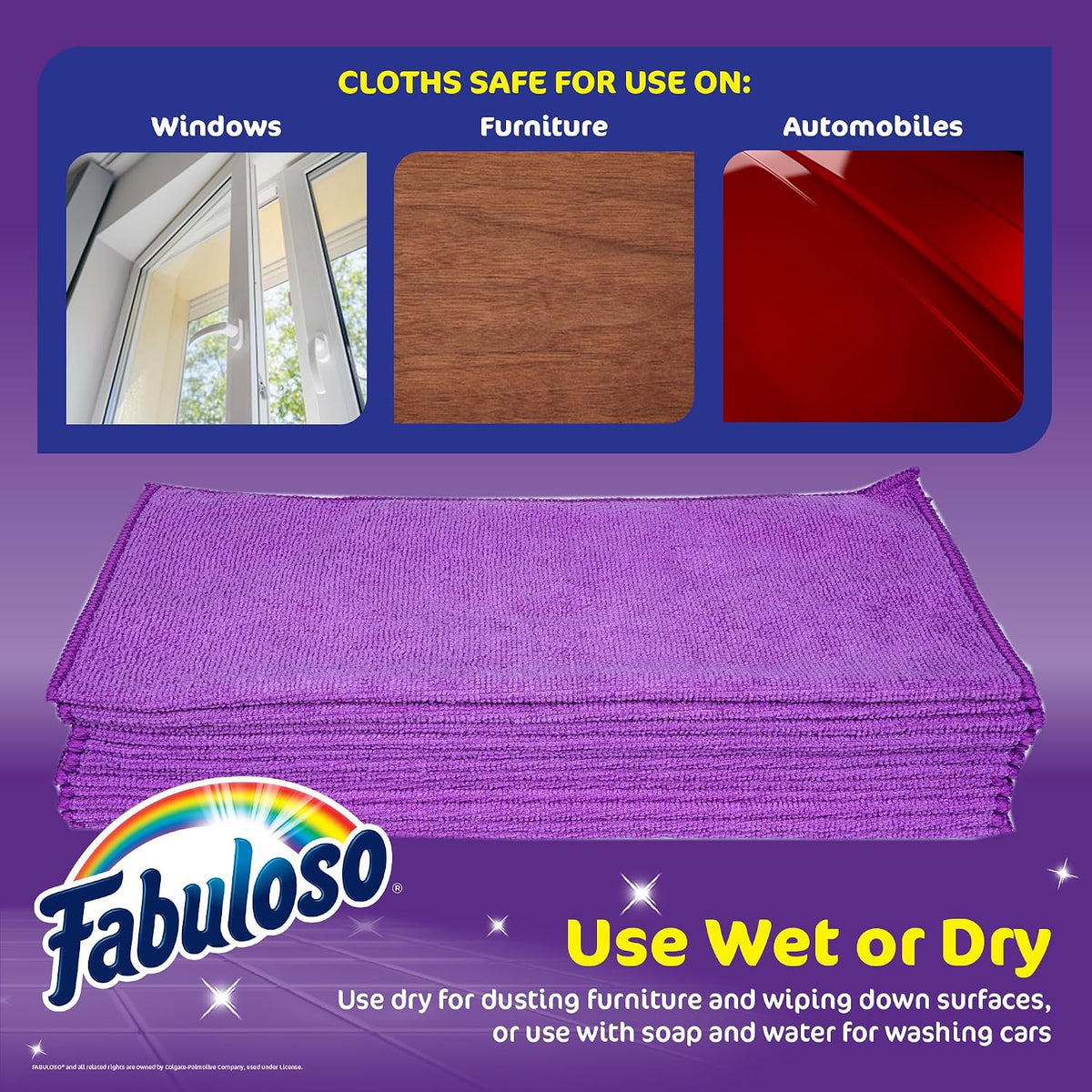 Fabuloso Microfiber Cleaning Cloths, Purple, 13x13 in, 12 Count