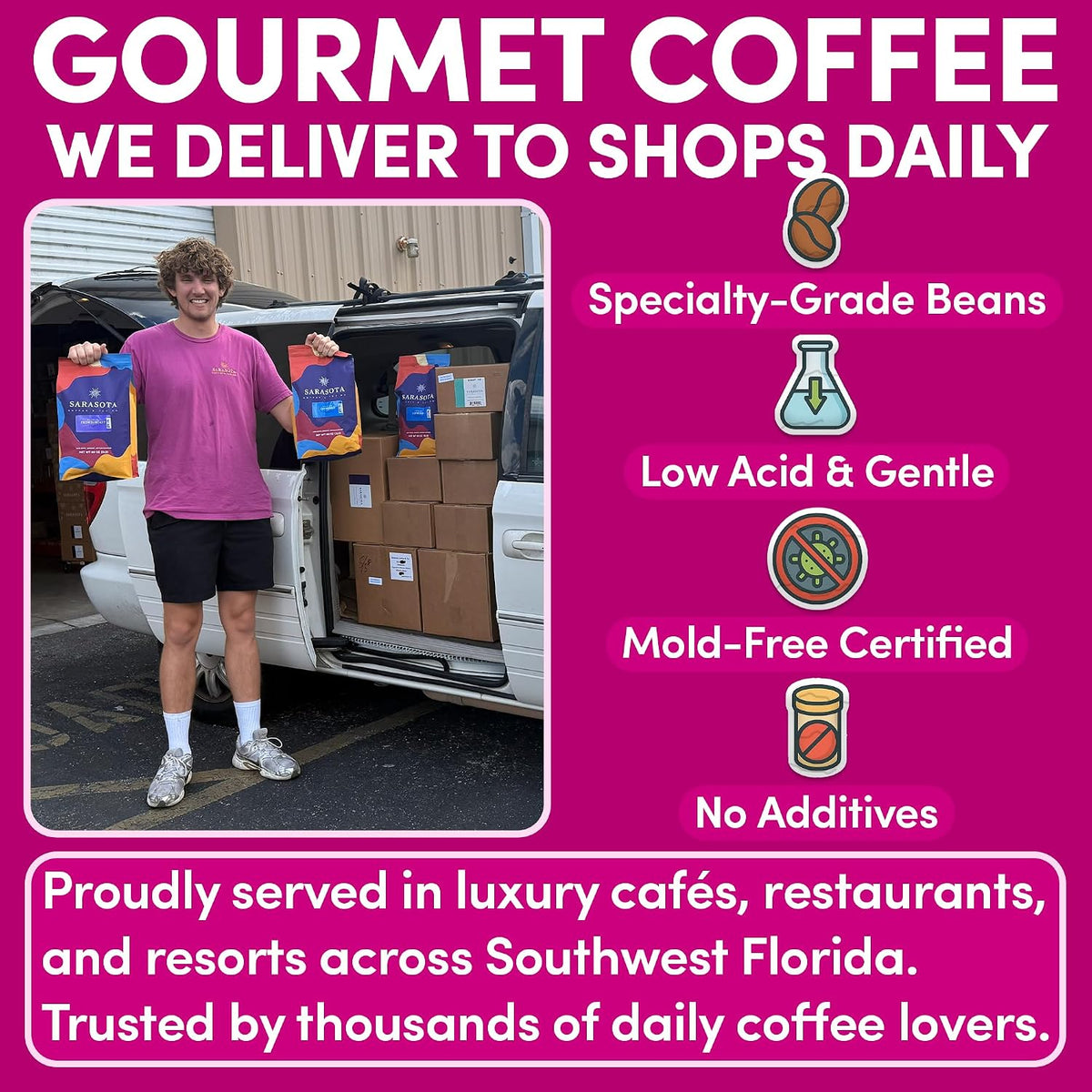 Sarasota Coffee Whole Bean Jamaican Me Crazy | Medium Roast Gourmet Flavored Coffee Beans | Low Acid, Mold Free, Specialty Grade Bulk Beans | 5lb (80 oz)